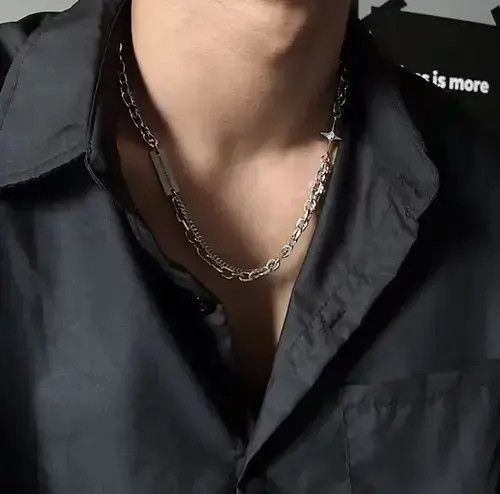 Jewelry Retro Punk Double Chain Necklace Aesthetic in Silver, Men's