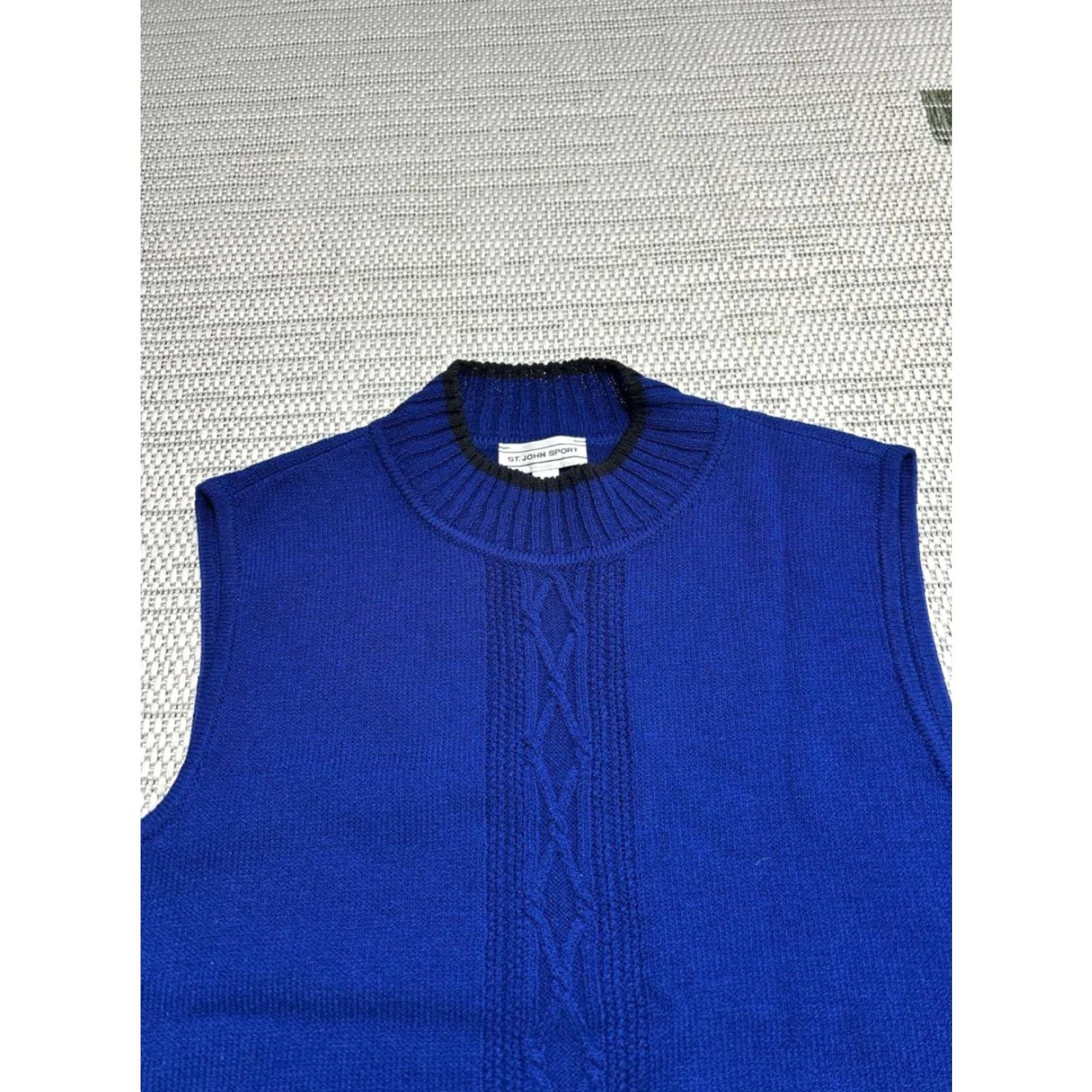 Vintage St John Sport Sweater Vest Women M Blue Wool Tight Knit Mock Neck Vest Shirt Sports 90s Womens Size M / US 6-8 / IT 42-44 - 3 Thumbnail