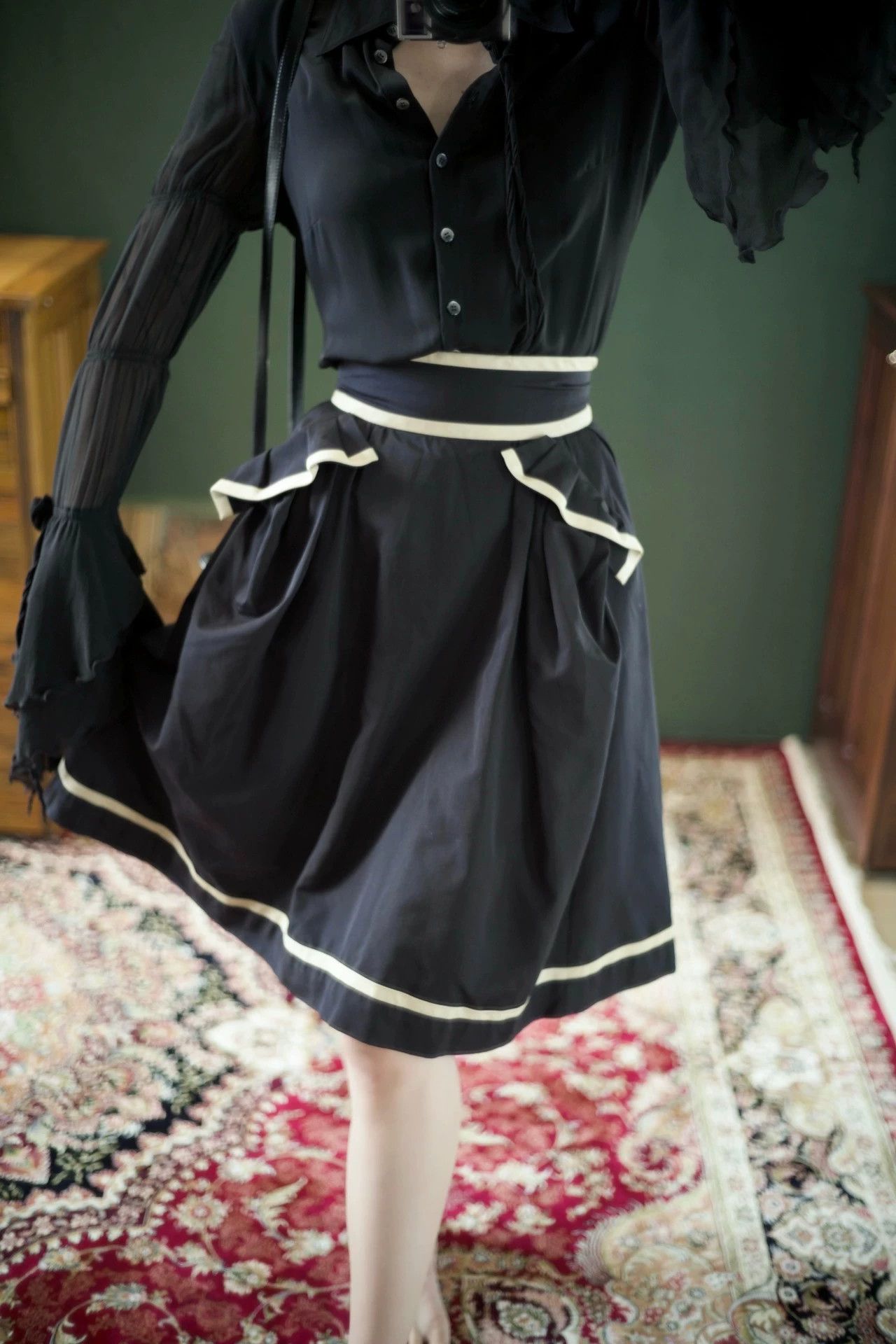 Yves Saint Laurent YSL Silk-Cotton Blend Color Blocked Umbrella Skirt XS Size 25" / US 0 / IT 36 - 2 Thumbnail