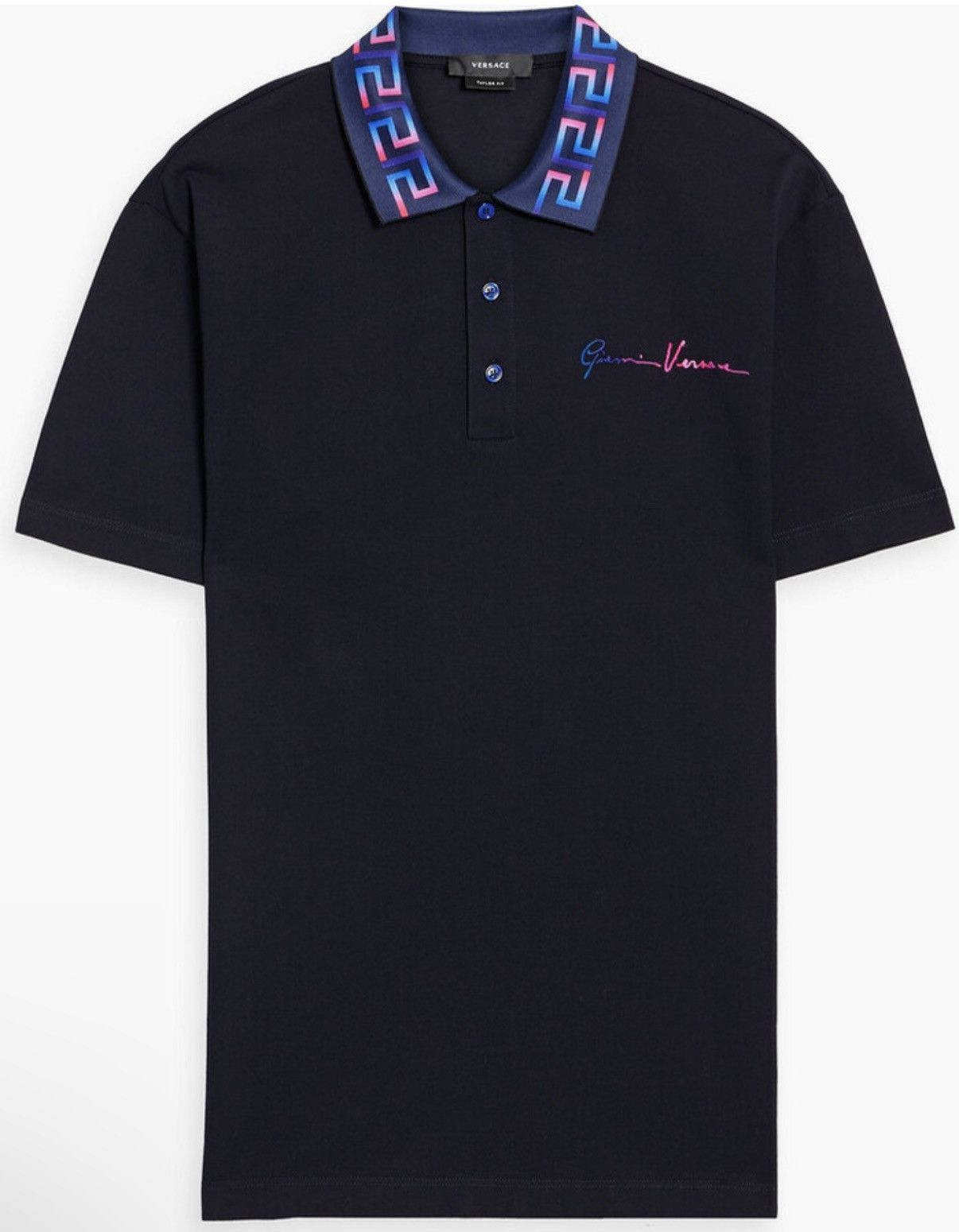 Versace Versace Navy Polo Grecka Colored Trim Size US XL / EU 56 / 4 - 1 Thumbnail