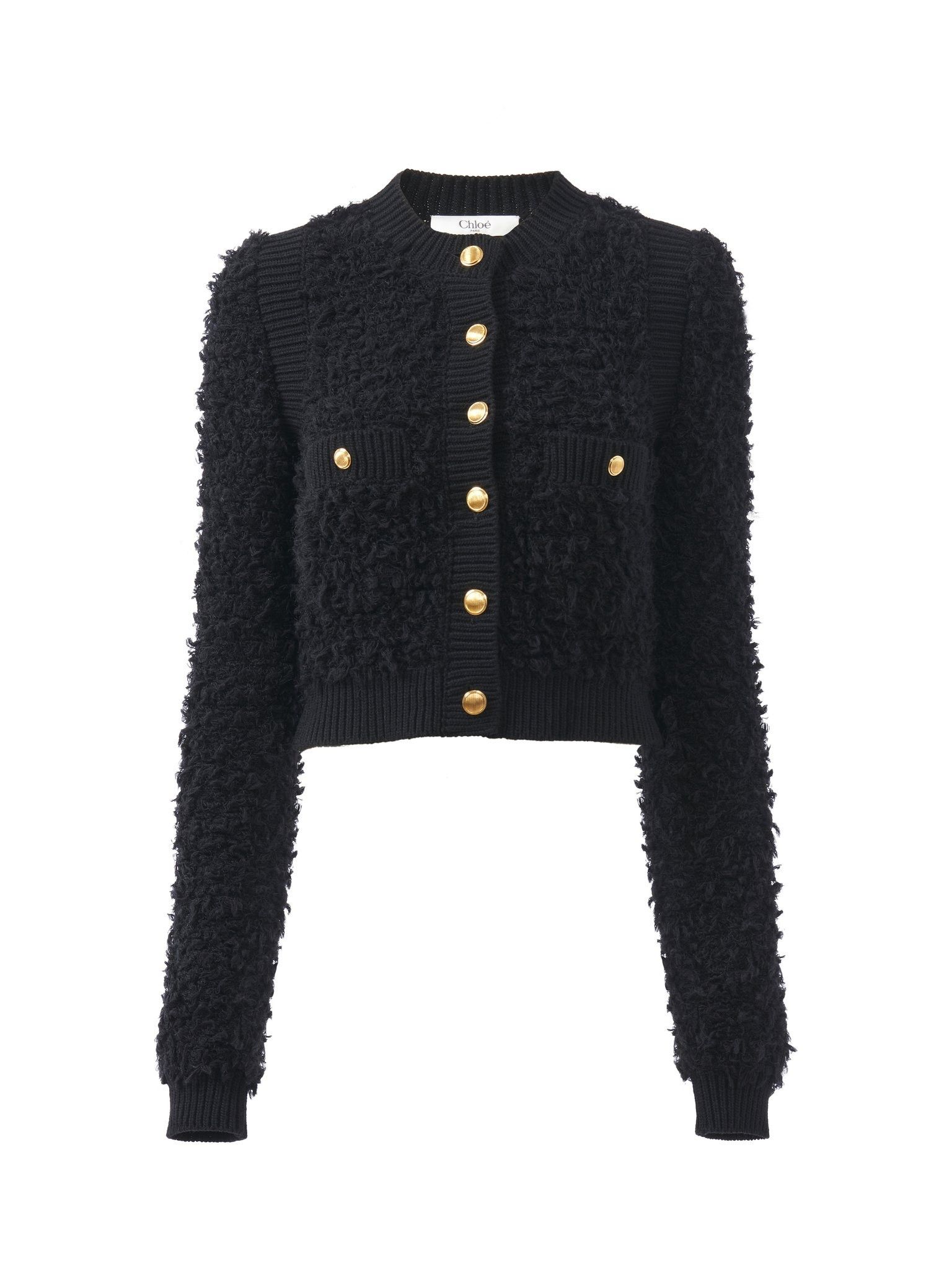 Chloe o1loc1c11125 Tweed Knit Cardigan in Black Size M / US 6-8 / IT 42-44 - 1 Thumbnail