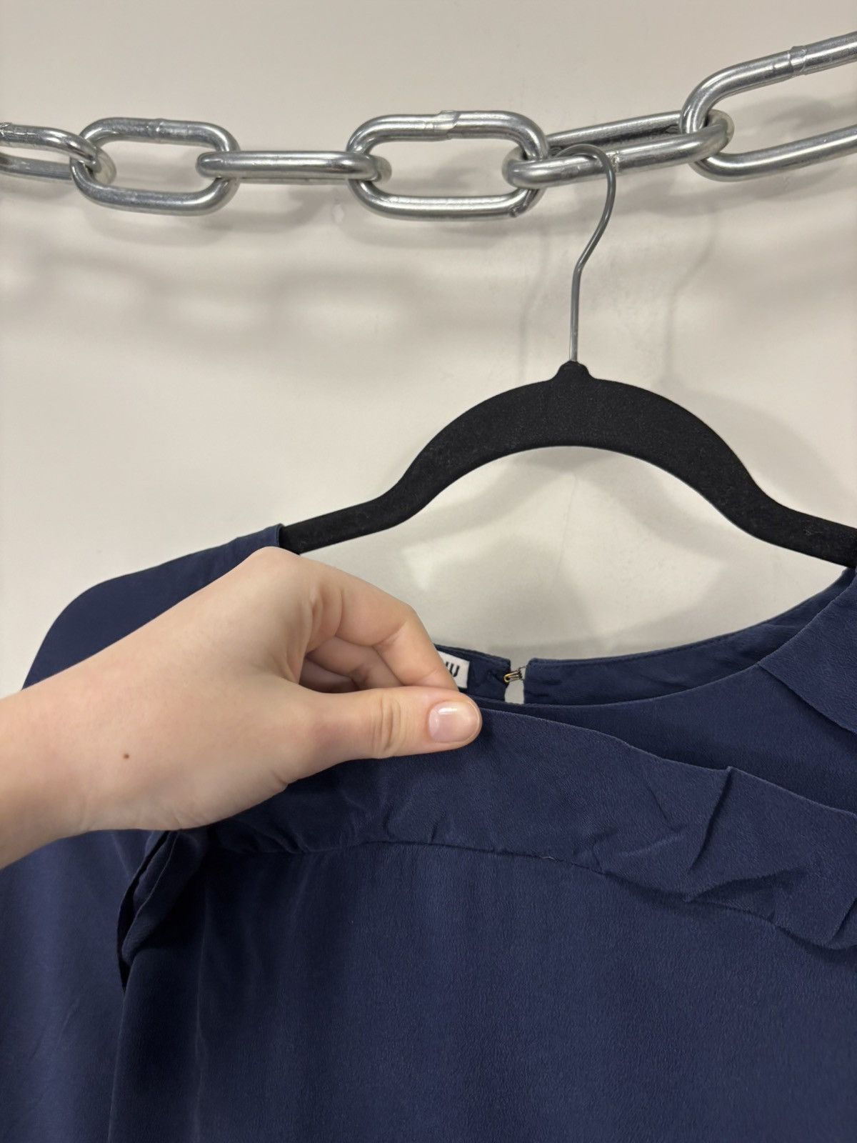 Miu Miu Miu Miu Women’s Navy Babydoll Silk Ruffle Blouse Tunic Top Size M / US 6-8 / IT 42-44 - 5 Thumbnail