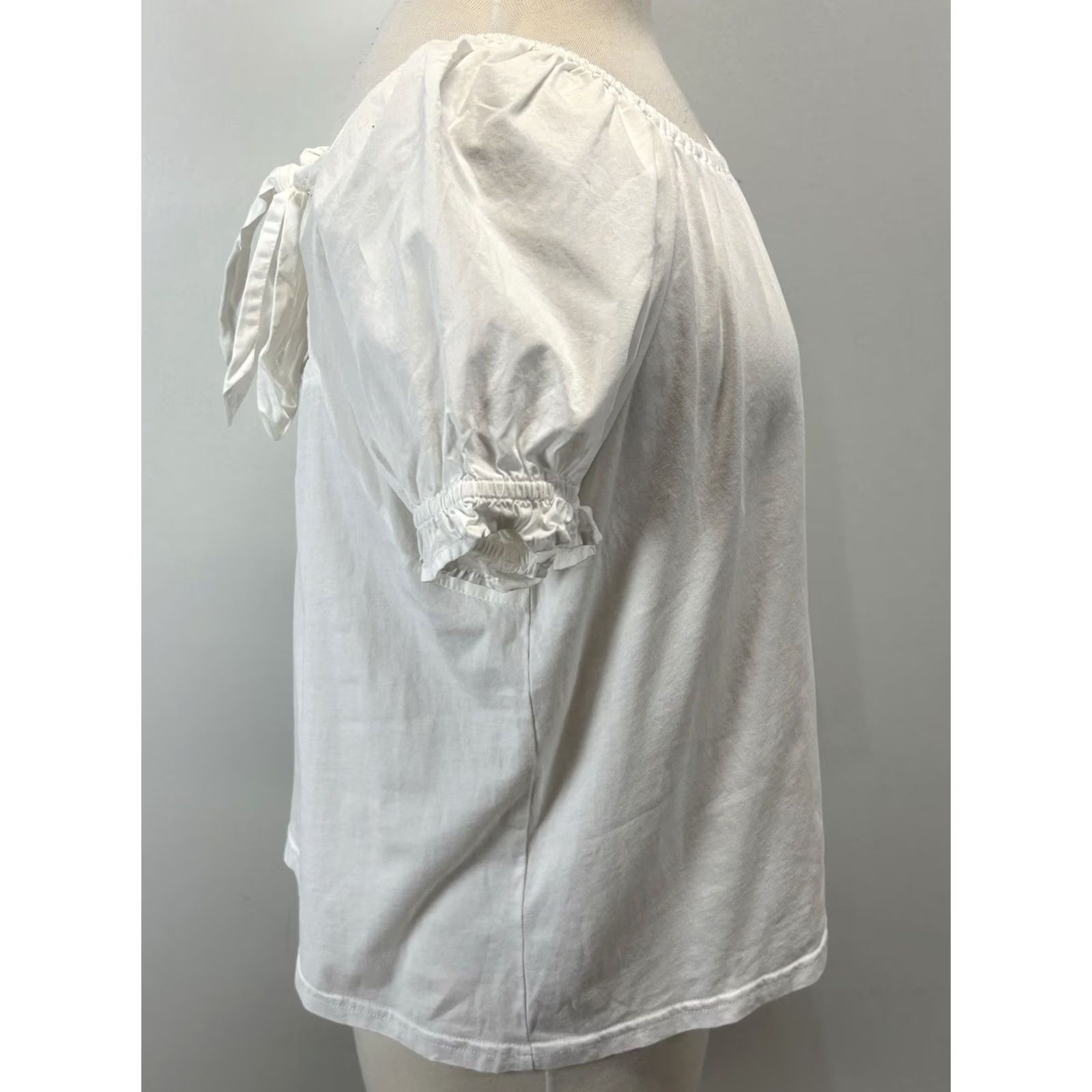 J.Crew VINTAGE J. Crew Tie Back Puff Sleeve Top Shirt L Womens White Cottagecore Classic Girly Casual Puff Sleeve Pullover Solid Casual Spring Summer Fall Size L / US 10 / IT 46 - 4 Thumbnail