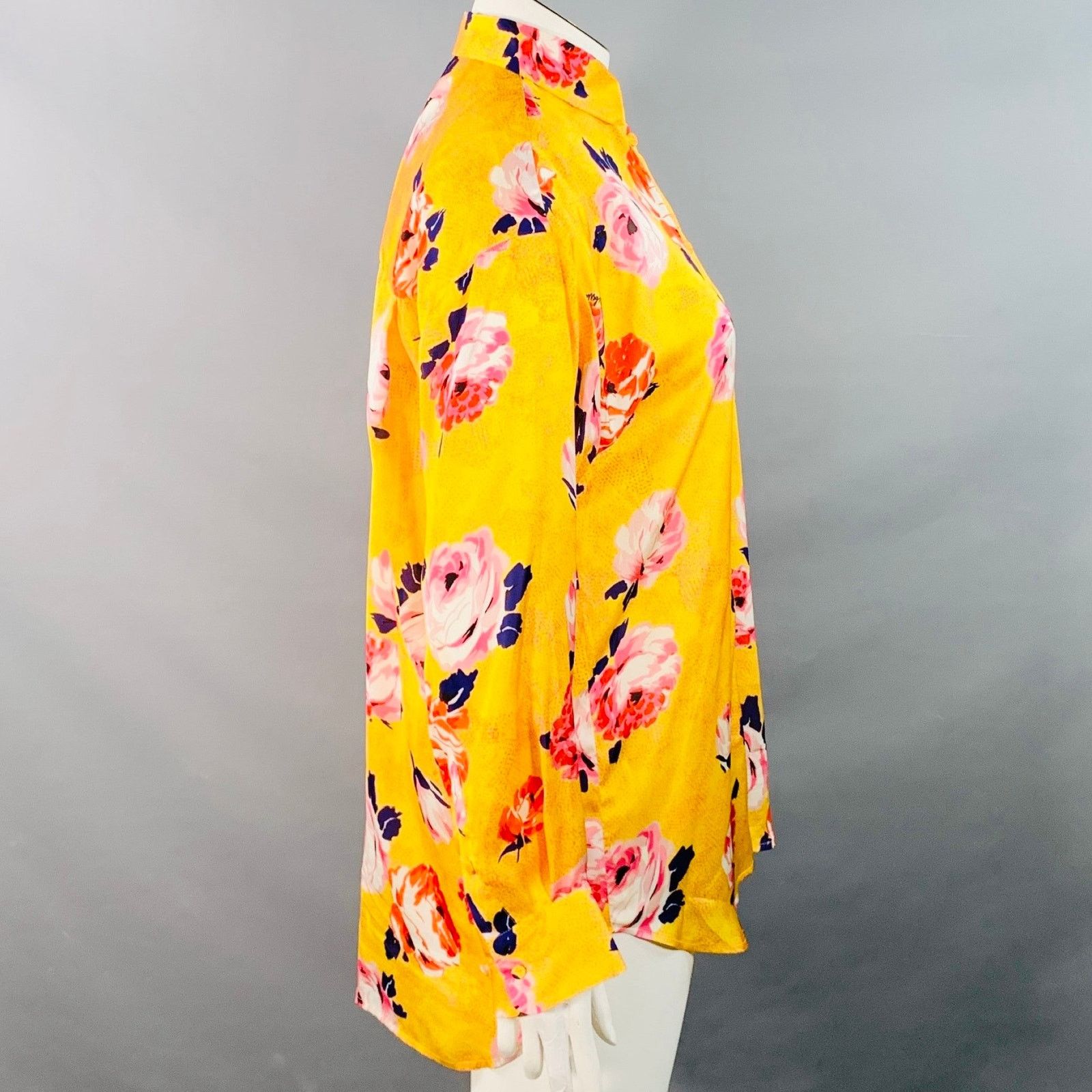 MSGM MSGM Size L Yellow Multi Color Satin Floral Button Up Shirt Size L / US 10 / IT 46 - 3 Thumbnail