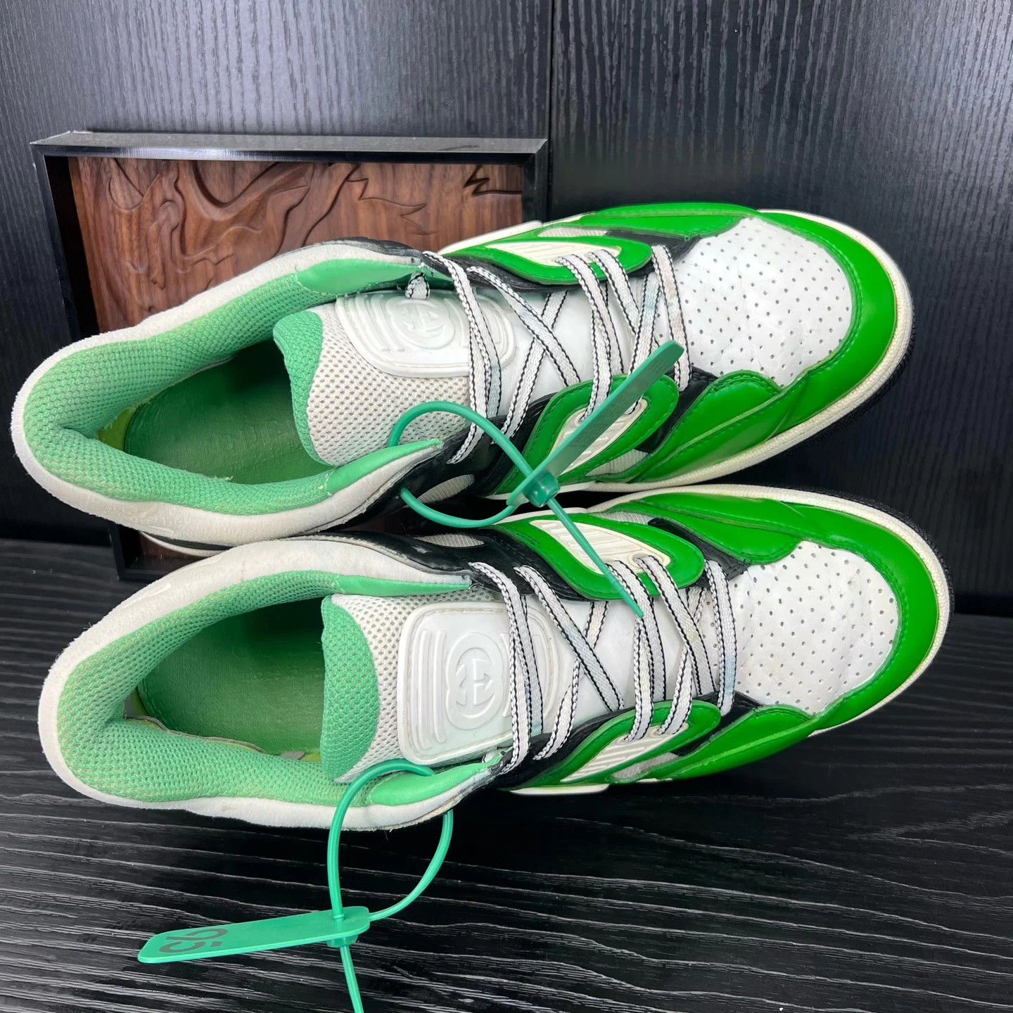 Gucci GUCCI Basket 10 Green-White-Black Distressed Lining Repaired Size US 10 / EU 43 - 6 Thumbnail