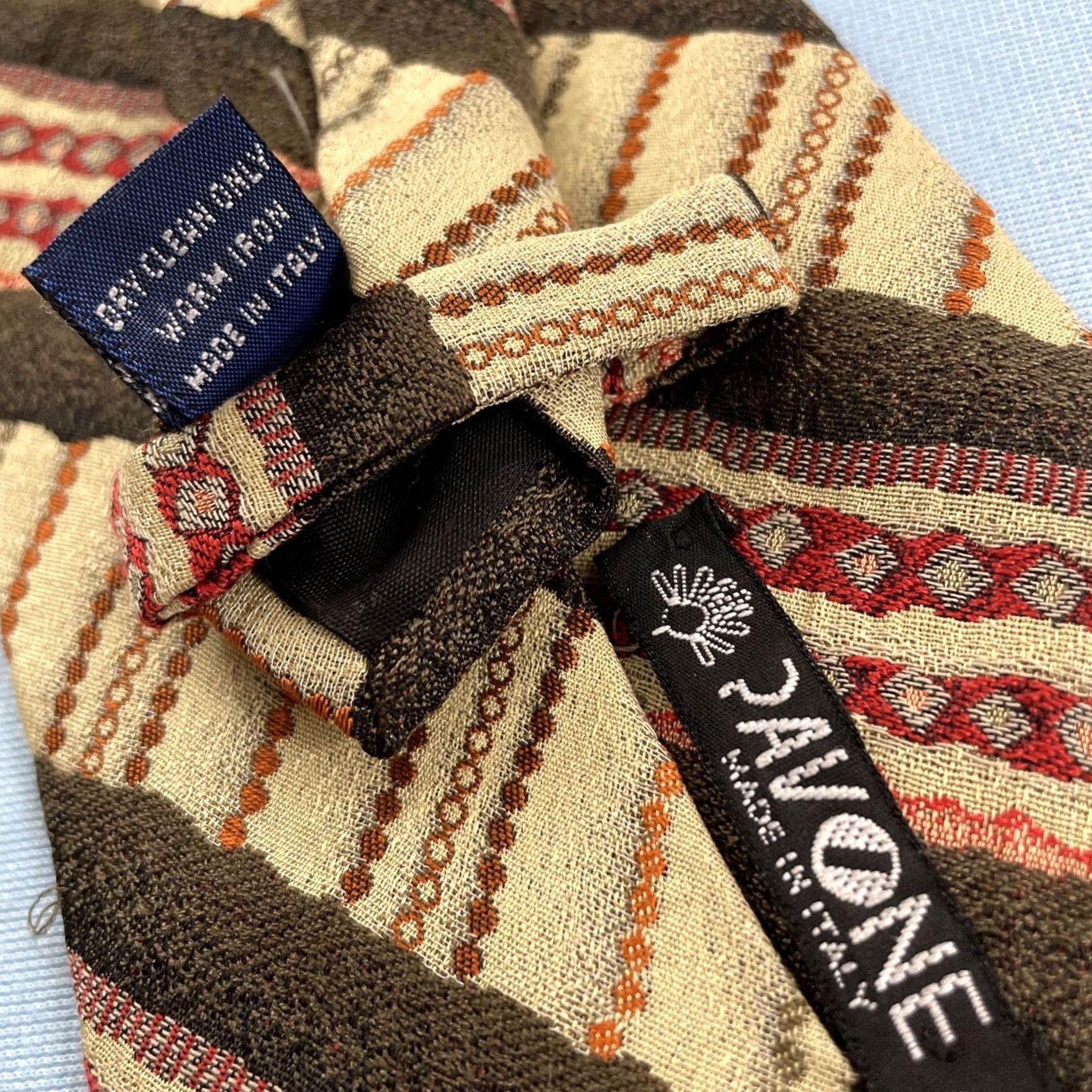 Vintage Pavone Vtg 90s Handmade Silk Tie Brown Repp Stripe Quilted Patchwork Necktie 4x58 Men's Vintage 1990s Wide Necktie Philippines Italy Import Size ONE SIZE - 5 Thumbnail
