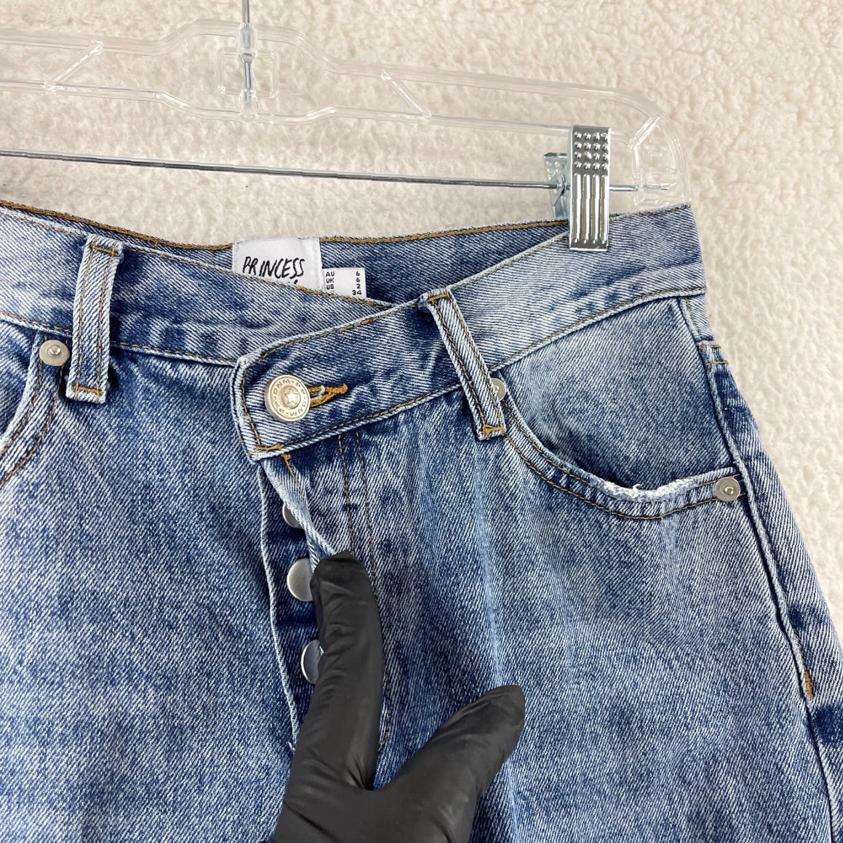 PRINCESS POLLY Princess Polly Jeans Womens Size 2 Blue Denim Wide Leg Mid Rise Casual Loose Jeans Boots Size 26" / US 2 / IT 38 - 5 Thumbnail