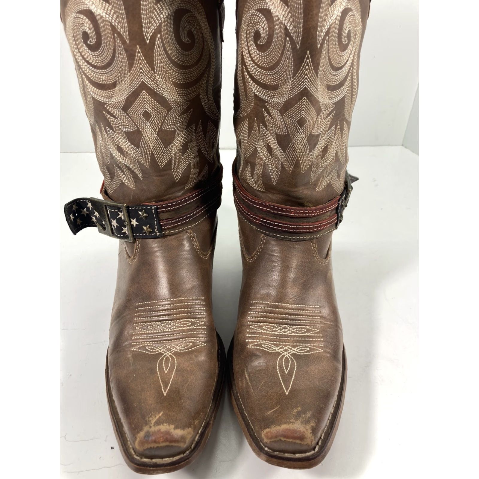 Durango VINTAGE Durango Crush Boots Western Style Women US Flag Brown Leather 9 M Snip Toe DRD0208 Size US 9 / IT 39 - 2 Thumbnail