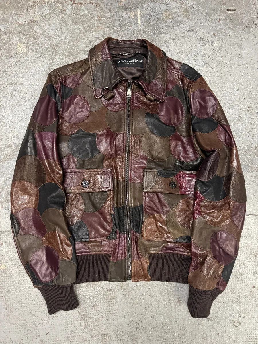 Dolce & Gabbana AW2008 Dolce & Gabbana Patchwork Circle Burgundy Leather Jacket Size US S / EU 44-46 / 1 - 2 Thumbnail