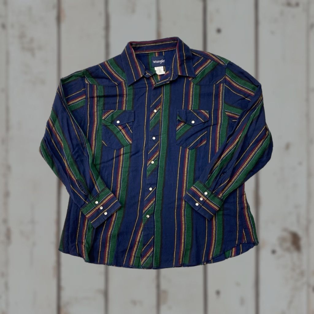 Wrangler VINTAGE Wrangler Pearl Snap Shirt Mens 2XL Flannel Long Sleeve Shirt Size US XXL / EU 58 / 5 - 1 Thumbnail
