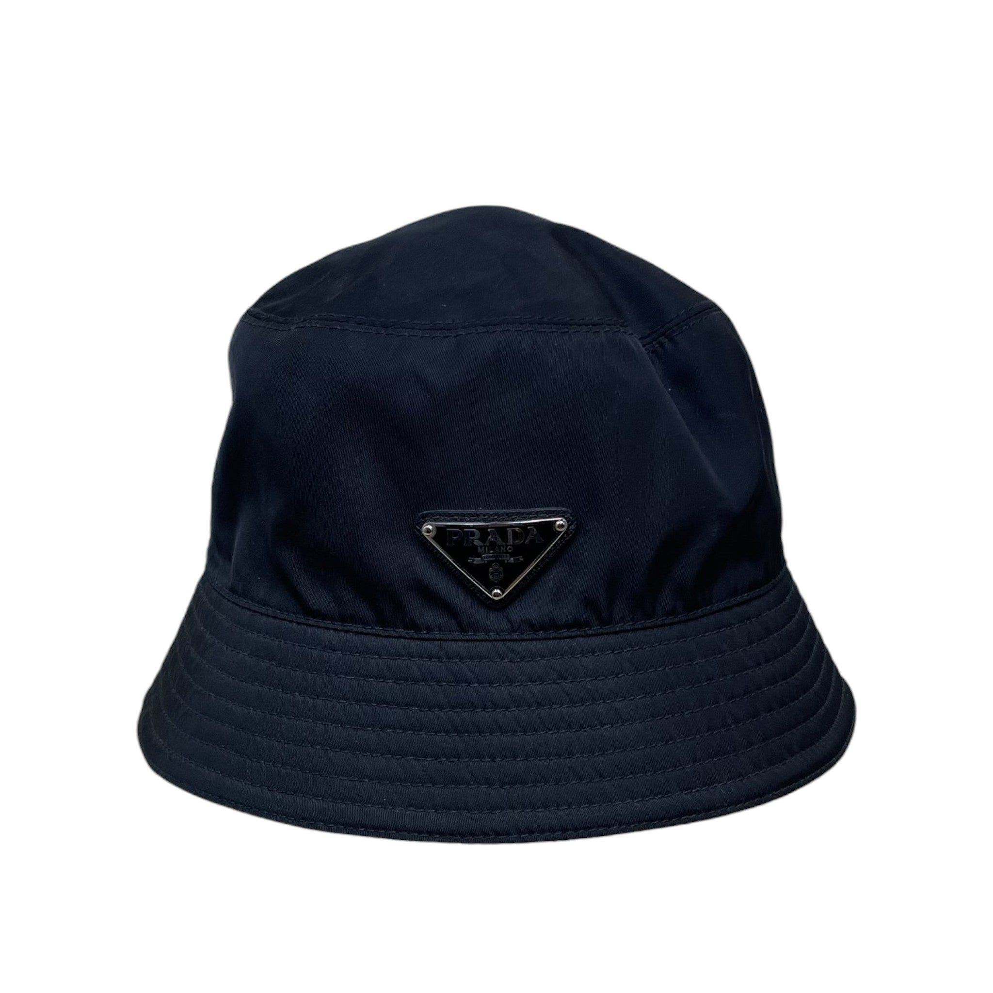 Prada Prada Triangle Logo-Plaque Nylon Bucket Hat Black (Size M) Size 34 - 1 Thumbnail