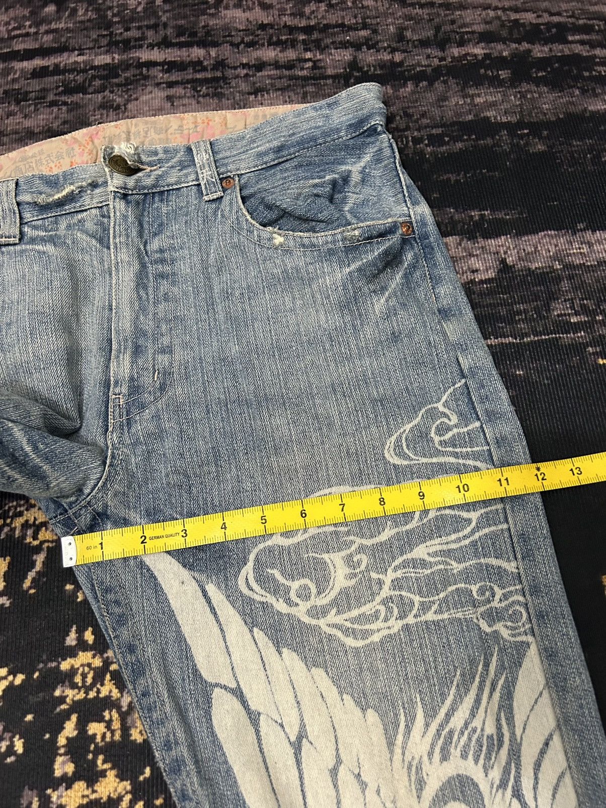 Karakuri Tamashii Vintage Buden Phoenix Sukajan Distressed Jeans Size US 31 - 21 Thumbnail