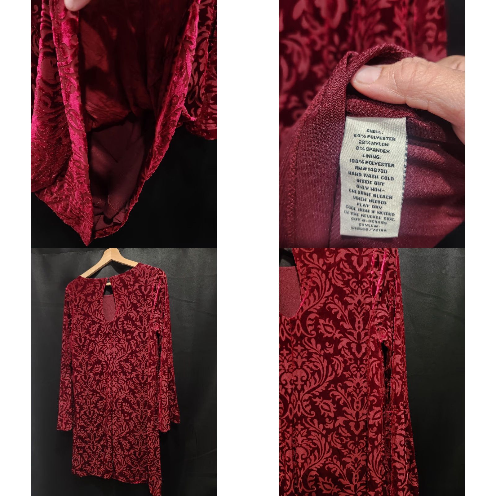 Velvet Beige By Eci Dress Womens Medium Red Velvet Floral Bell Sleeve Shift Party Short Size 32" / US 10 / IT 46 - 8 Thumbnail