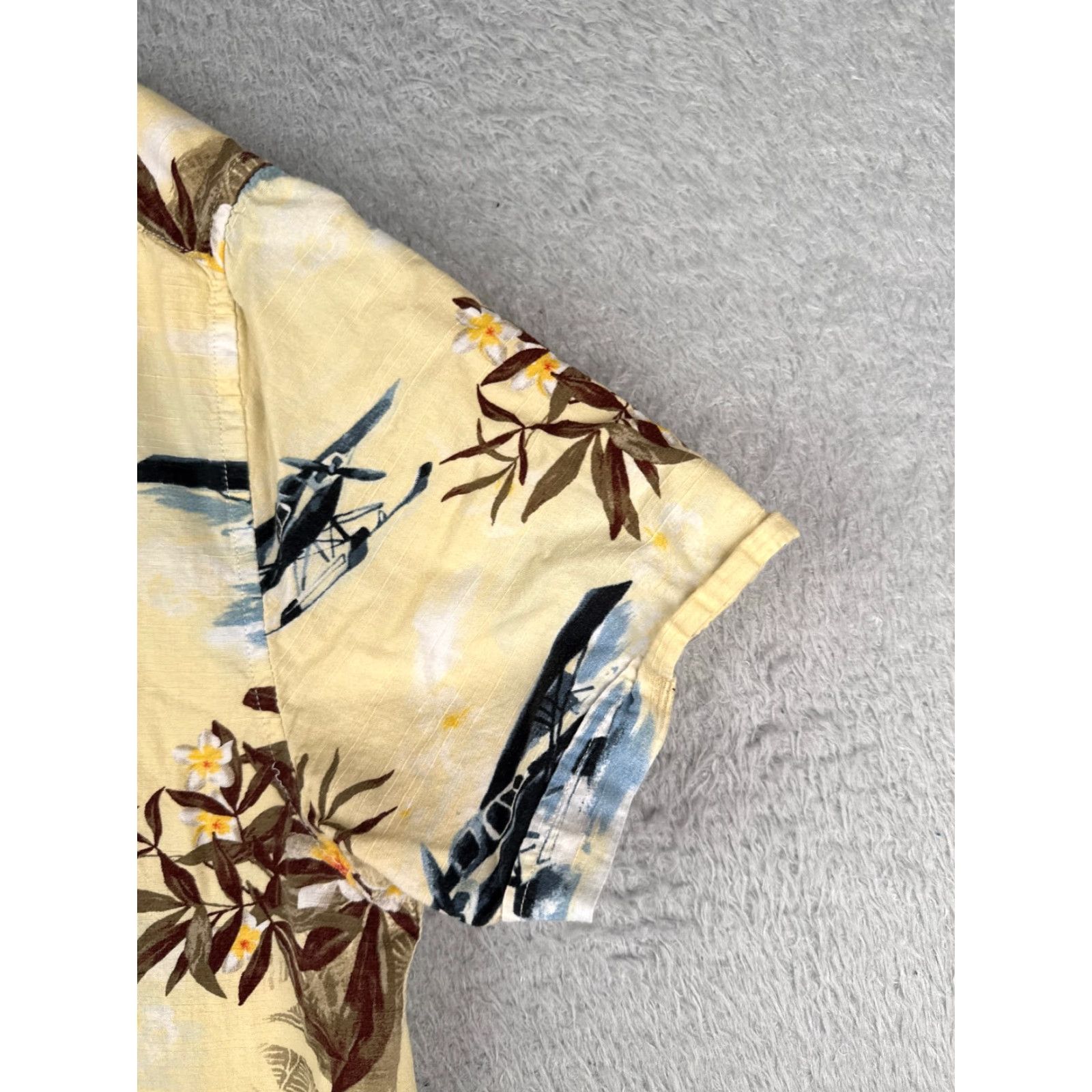 Olive VINTAGE Oliver & Burke Shirt Men M Yellow Floral Airplane Button Up Cotton Hawaiian Size US M / EU 48-50 / 2 - 2 Thumbnail
