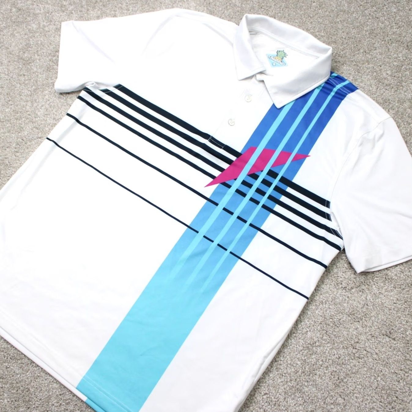 Chubbies Chubbies Polo Shirt Mens Large White/Blue Polyester Bamboo Stretch S/S Pullover Polo Shirt Ladies? Size US L / EU 52-54 / 3 - 3 Thumbnail