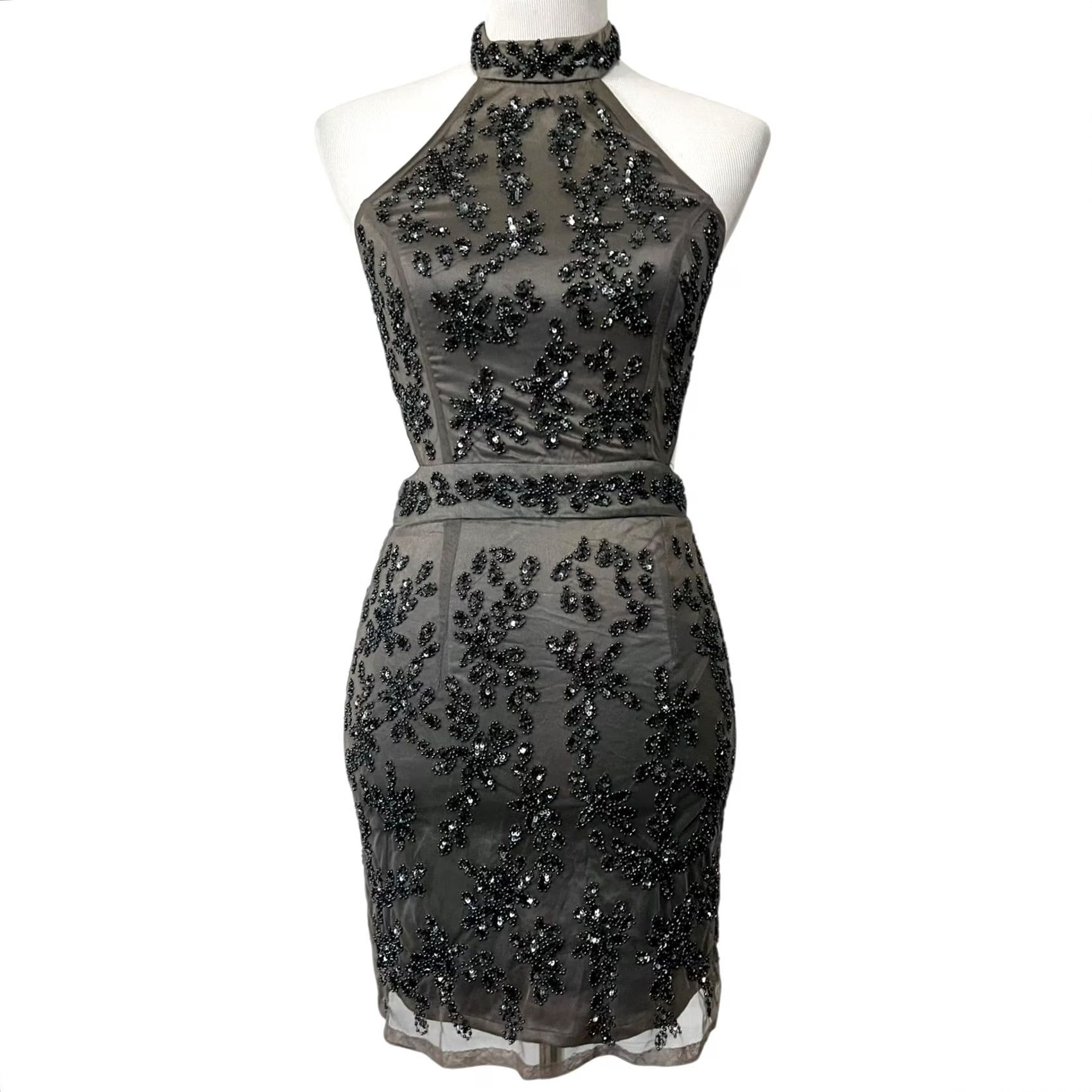 NBD NBD x REVOLVE Gabriela Dress in Steel Gray Mini Beaded Halter XS Dress Womens (XS) - Gray Size XS / US 0-2 / IT 36-38 - 2 Thumbnail