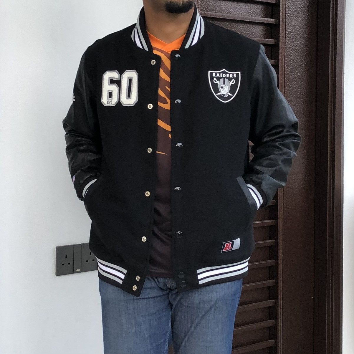 NFL NFL Majestic Raiders Letterman Wool Leather Varsity Jacket Size US L / EU 52-54 / 3 - 2 Thumbnail