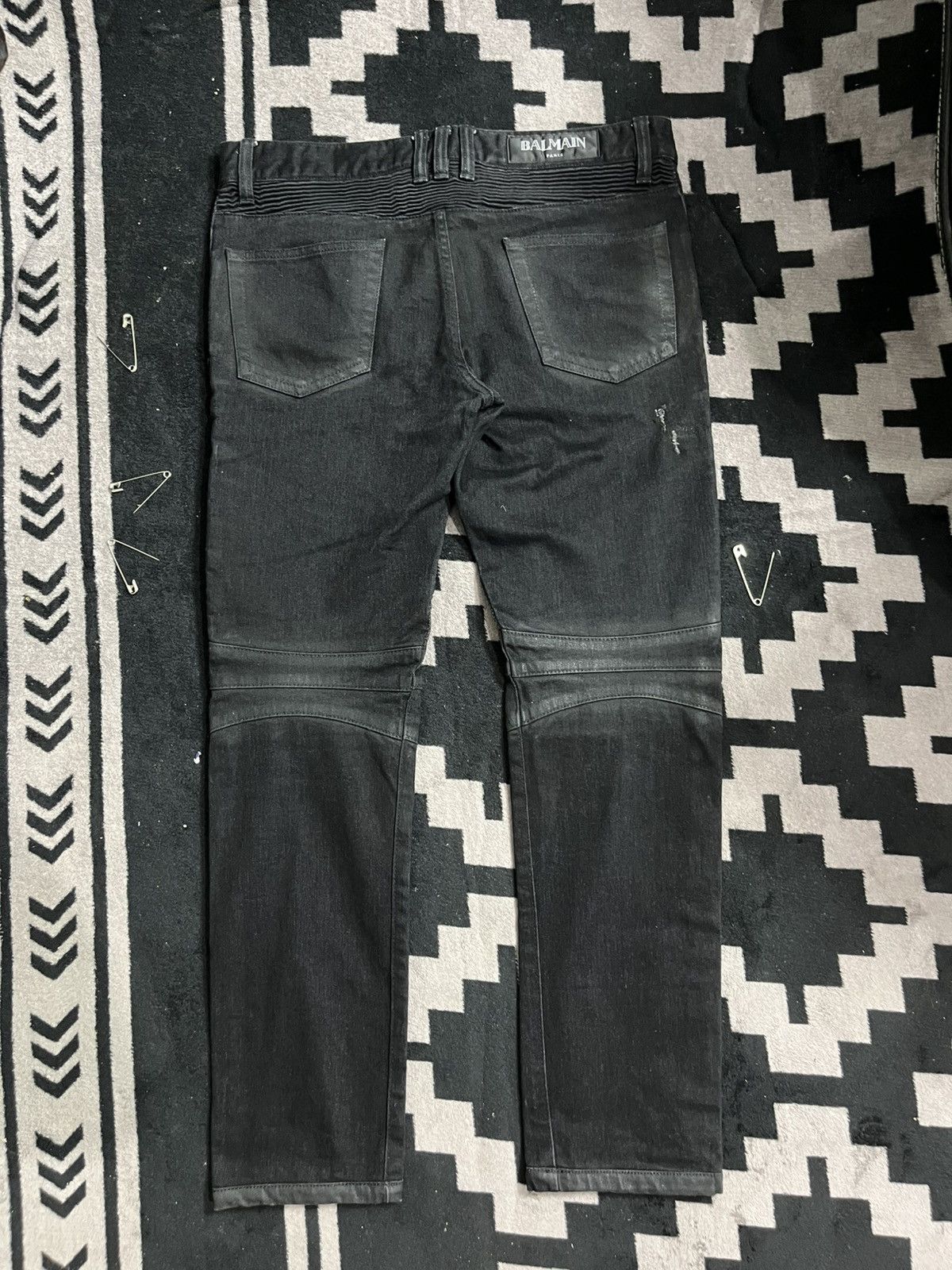 Balmain Christophe Decarnin black waxed distressed biker jeans Size US 31 - 3 Thumbnail