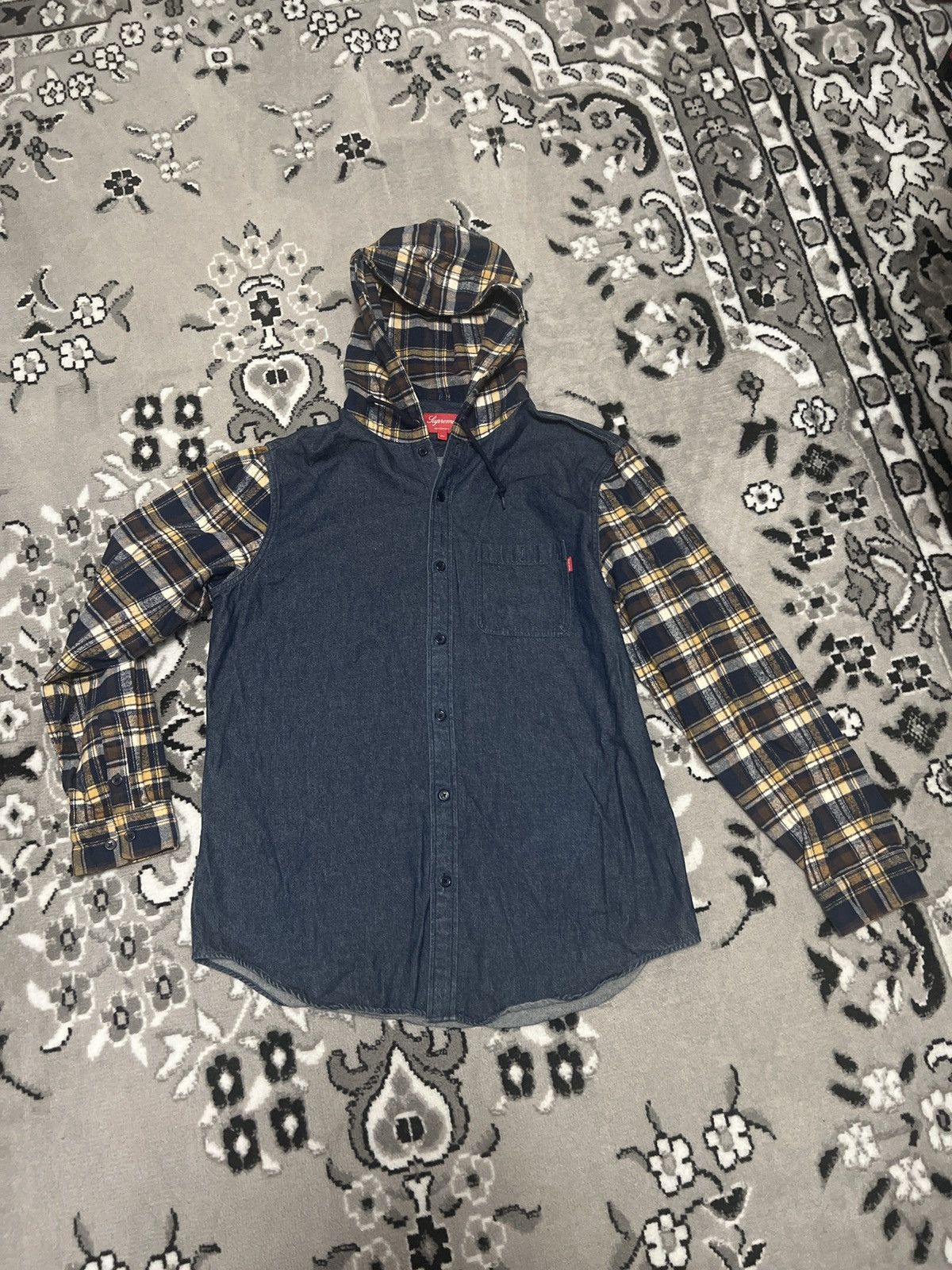 image of Supreme Denim Hooded Flannel, Men's (Size XL)