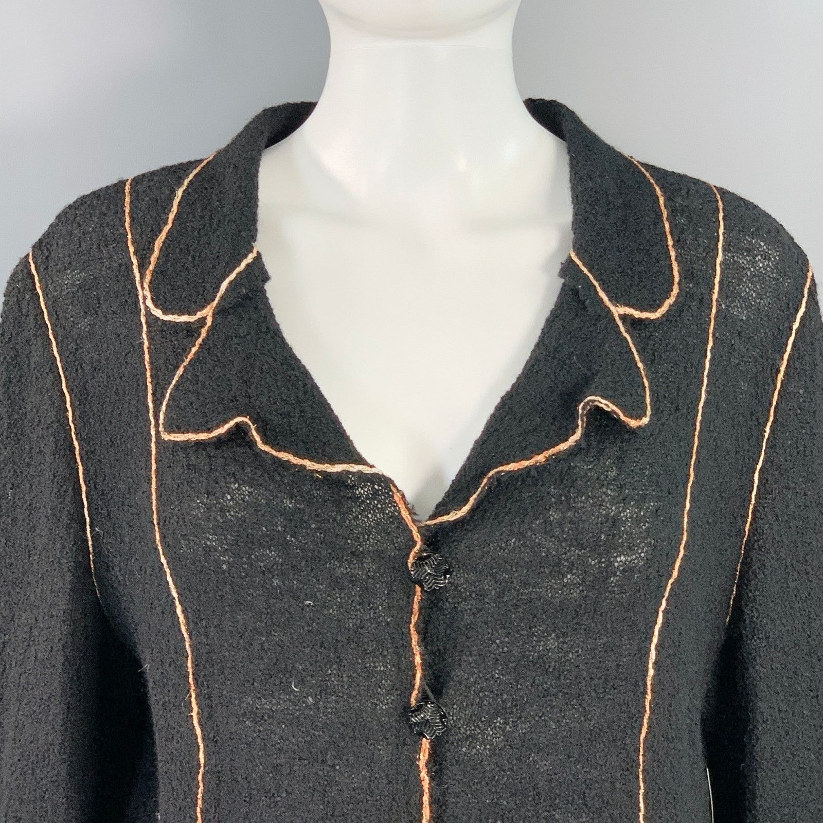 Other OKW Size S Black Gold Wool Stripe Midi Skirt Suit Size 29" - 2 Thumbnail