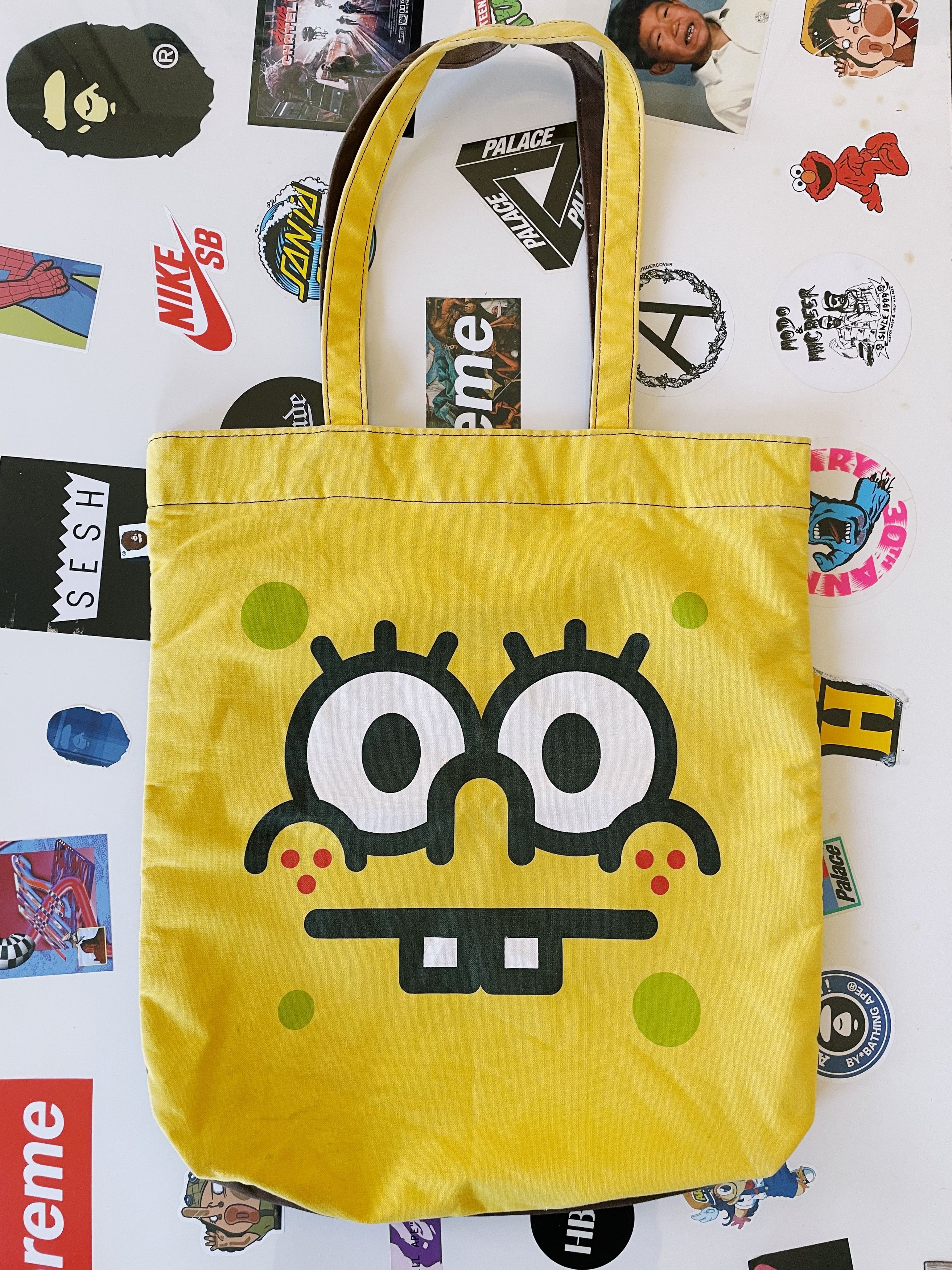 image of Vintage 2008 Bape Baby Milo X Spongebob Squarepants Tote Bag in Yellow/Brown, Men's