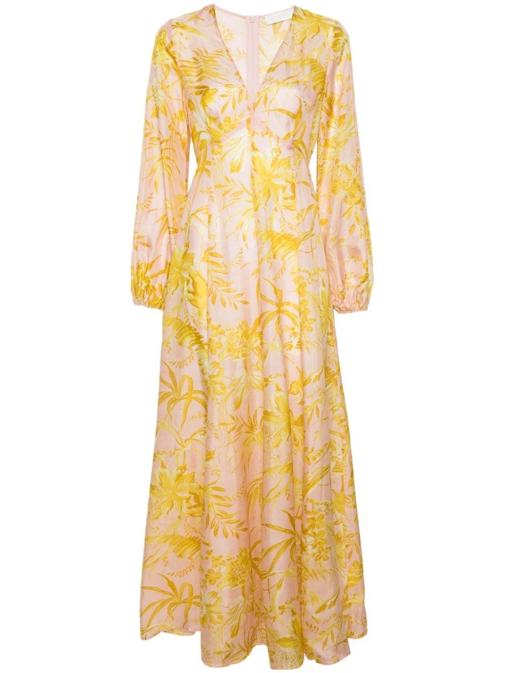 Zimmermann oc11z0525 Floral Print Maxi Dress in Pink & Yellow Size L / US 10 / IT 46 - 1 Thumbnail