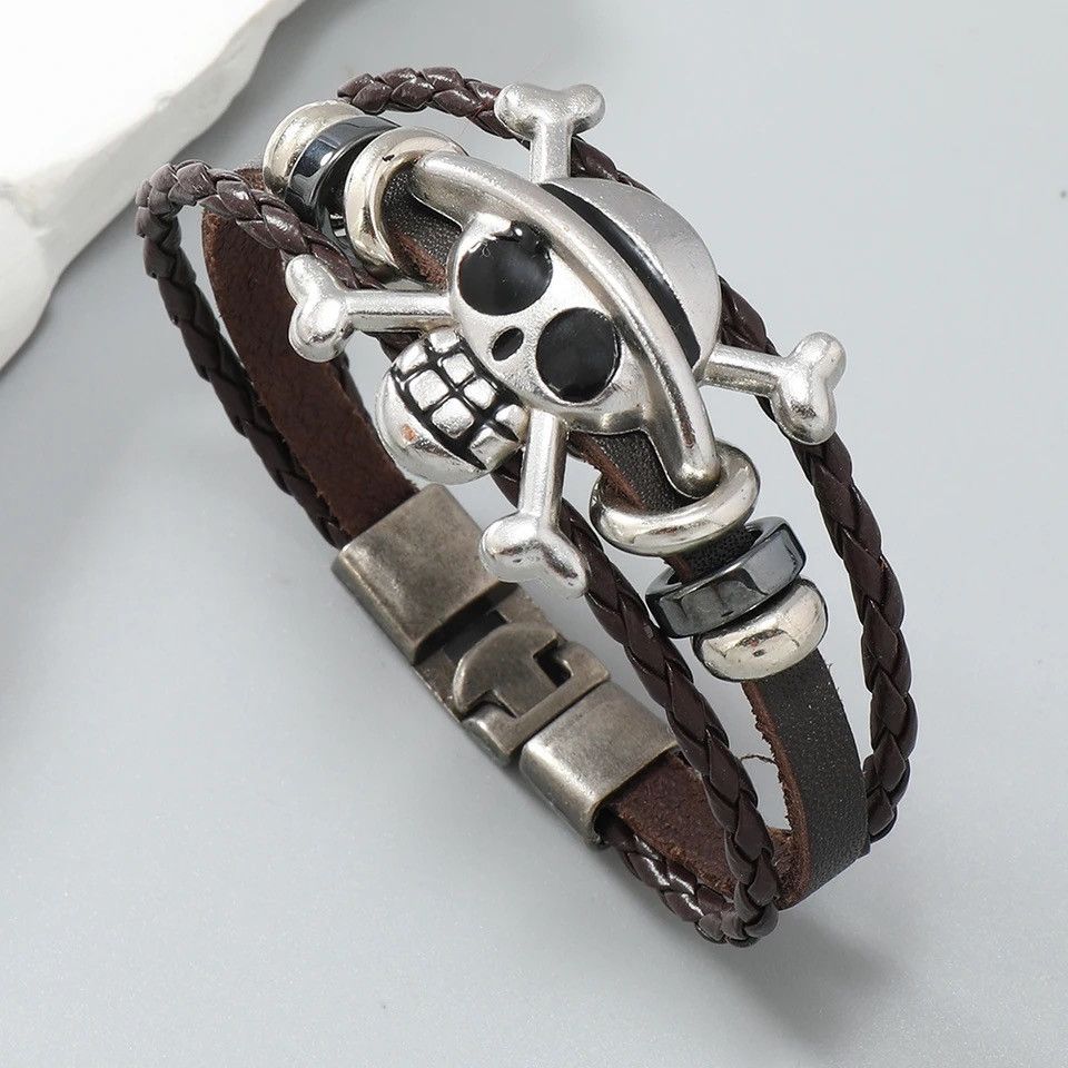 Jewelry × Leather Retro Brown Skull Leather Bracelet Size ONE SIZE - 1 Thumbnail