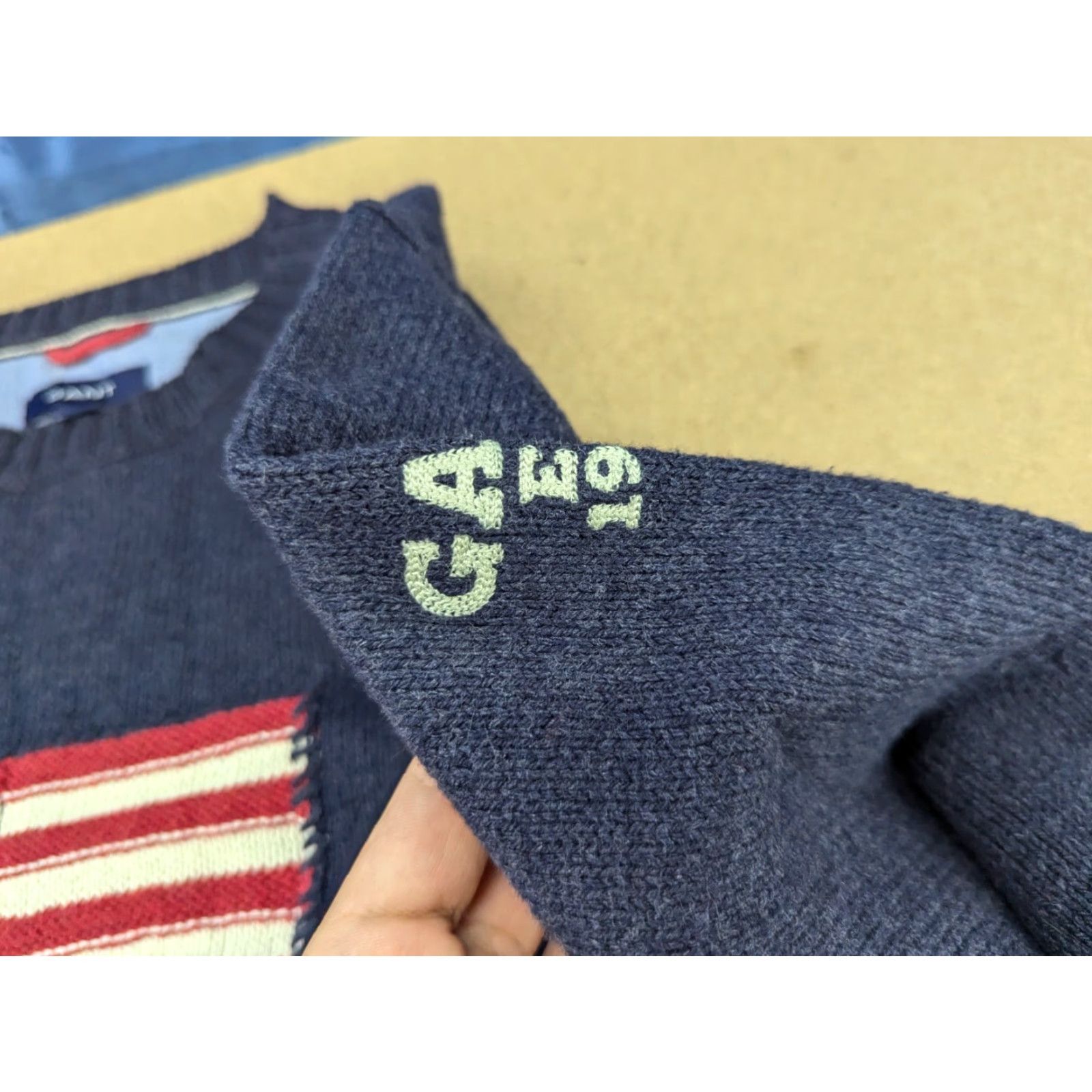 Gant GANT Mens Sweater XL USA Flag Gray Cotton Knitted Crewneck Pullover Crew Neck Size US XL / EU 56 / 4 - 7 Thumbnail