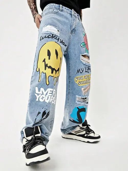 Japanese Brand × Vintage Distressed Graphic Ripped Y2k Denim Jeans Size US 32 / EU 48 - 1 Thumbnail