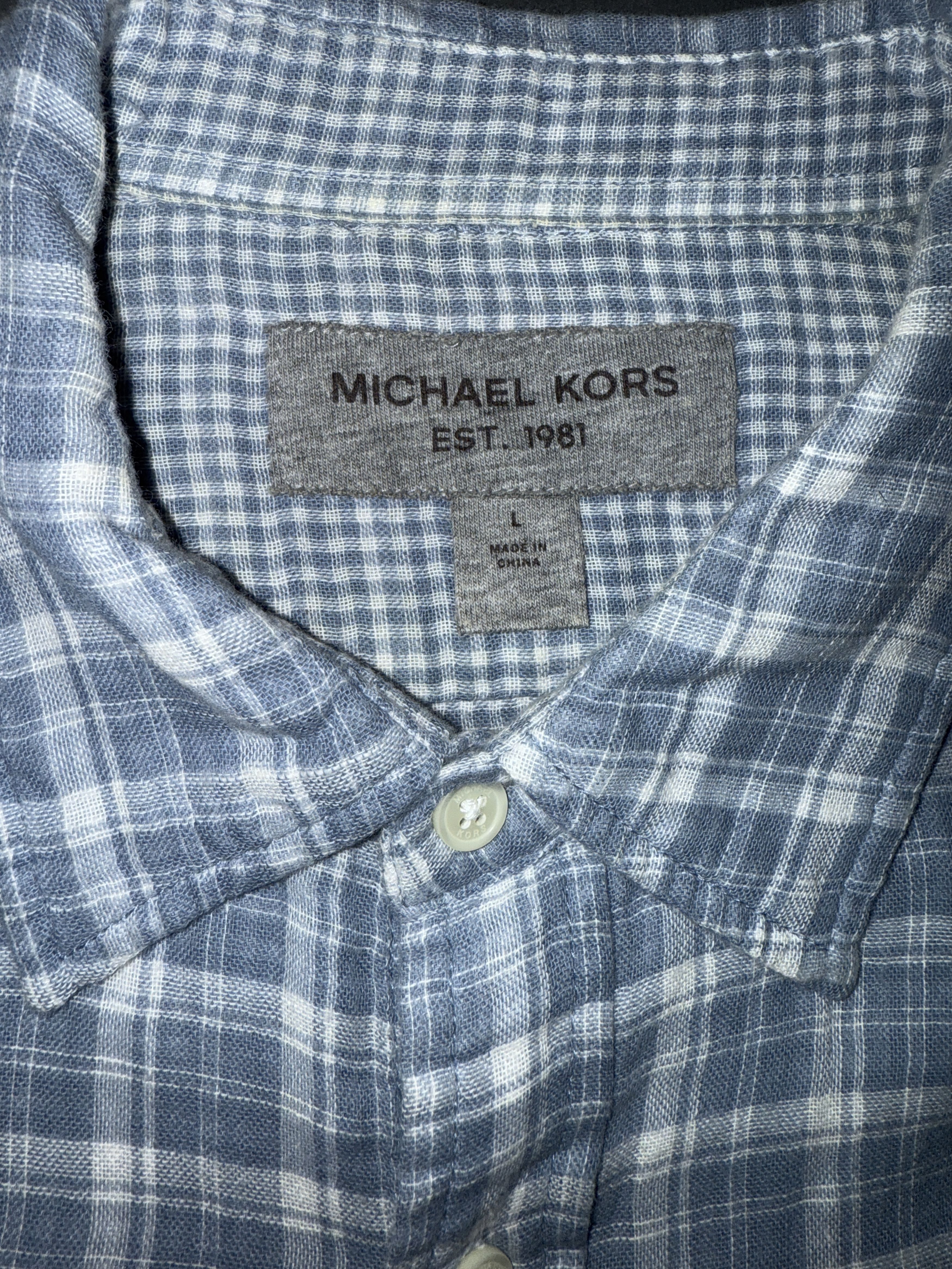 Michael Kors Blue Flannel Button Up Size US L / EU 52-54 / 3 - 3 Thumbnail