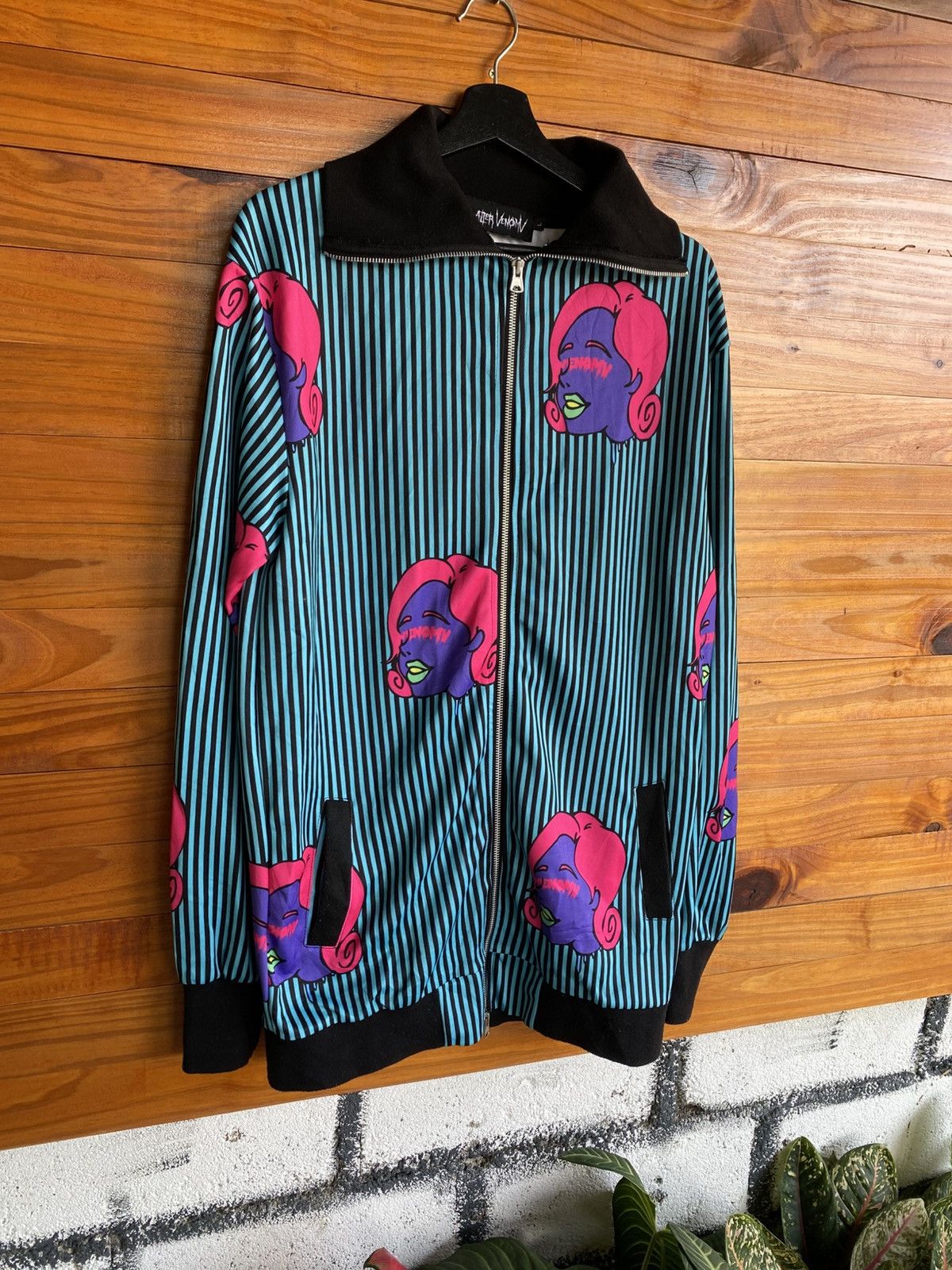 Japanese Brand After Venom Graphic Zip Jacket – Pop Art Face Print Striped Size L / US 10 / IT 46 - 5 Thumbnail