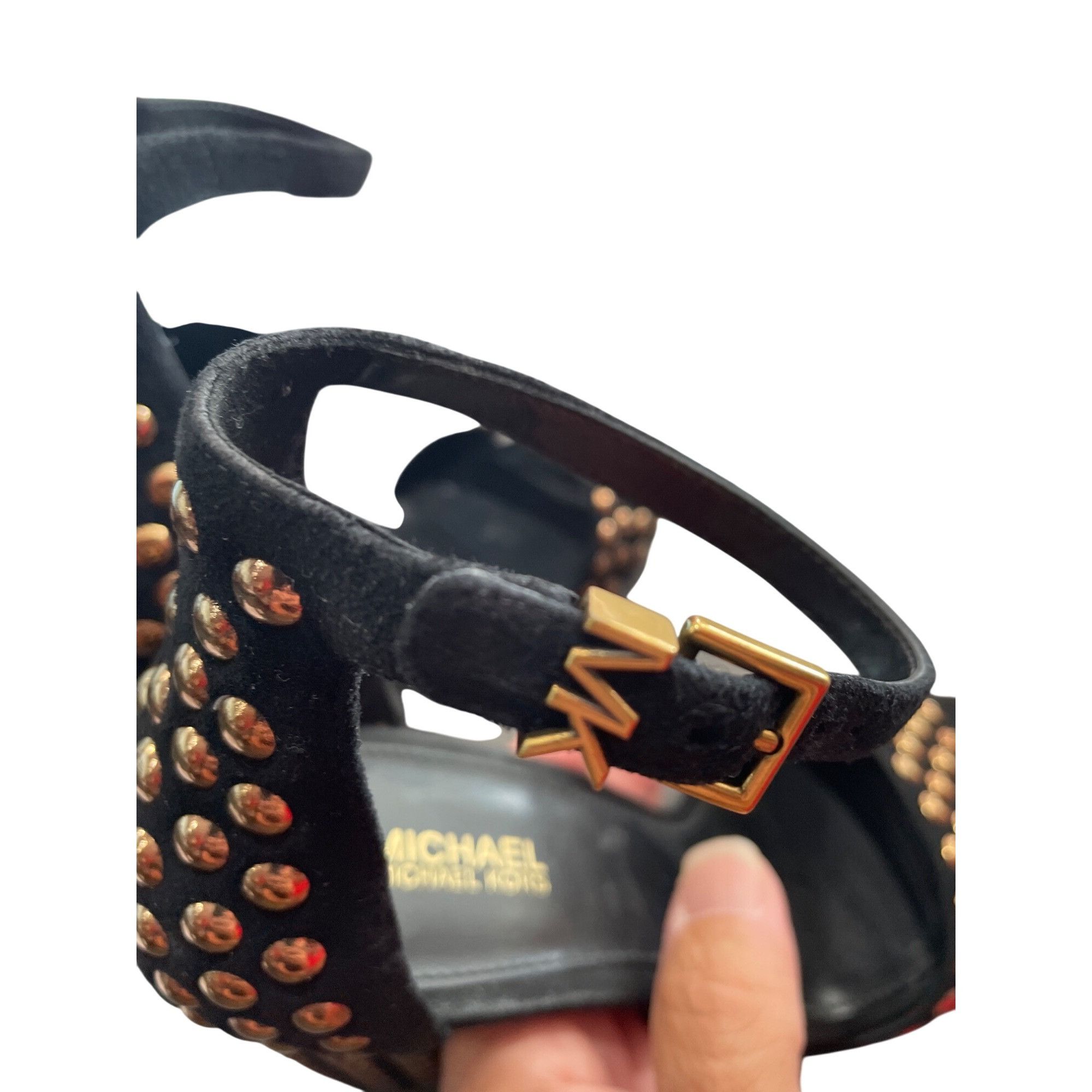Michael Kors Michael Kors Leela Black Suede Gold Studded Heels Size 7M SK Size US 7 / IT 37 - 8 Thumbnail