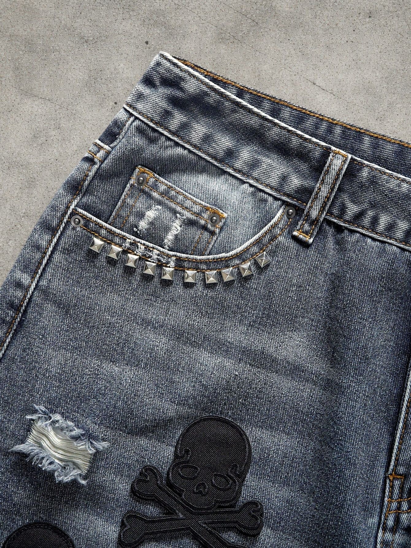 Japanese Brand Skull ripped denim shorts Size US 32 / EU 48 - 4 Thumbnail