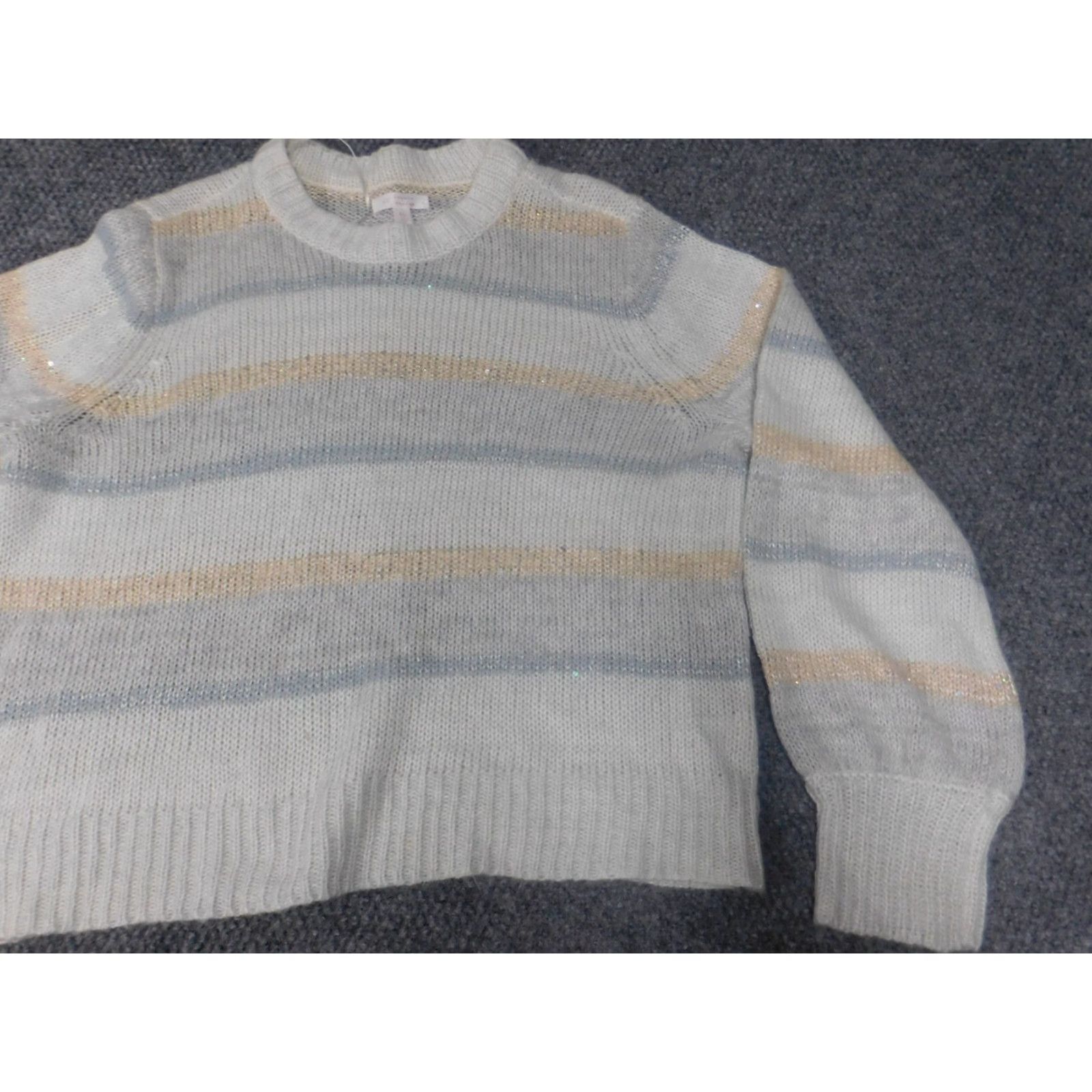 Vintage LC Lauren Conrad Womens Sweater XL gray striped pullover crew neck rib knit stretch Size XL / US 12-14 / IT 48-50 - 2 Thumbnail