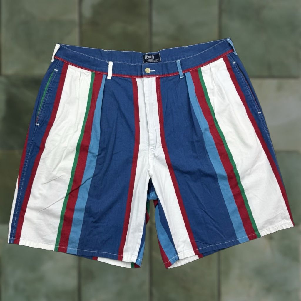 VINTAGE Polo Ralph Lauren Striped Shorts Mens 40 Multicolor 80s 90s USA Preppy Chino Colorful 1980s Made In USA