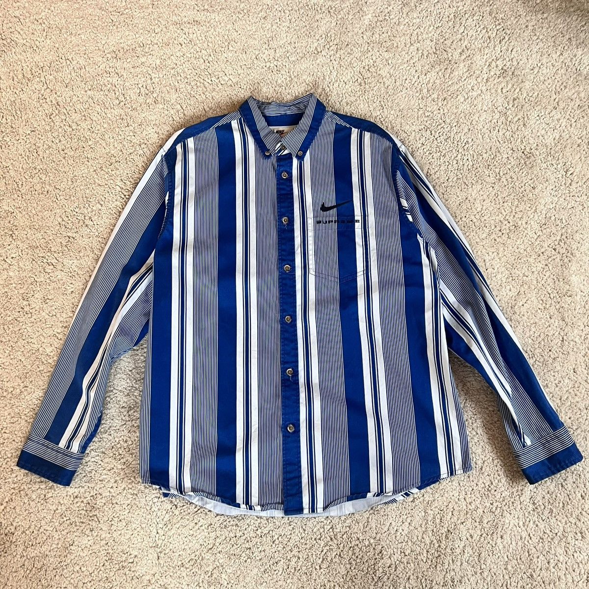 Nike × Supreme Supreme x Nike Blue Striped Button Down | Grailed