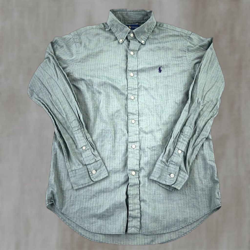 Ralph Lauren Ralph Lauren Shirt Men Medium Green Button Up Regular Fit Dress Soft Blue Pony Mens Size 40R - 1 Thumbnail