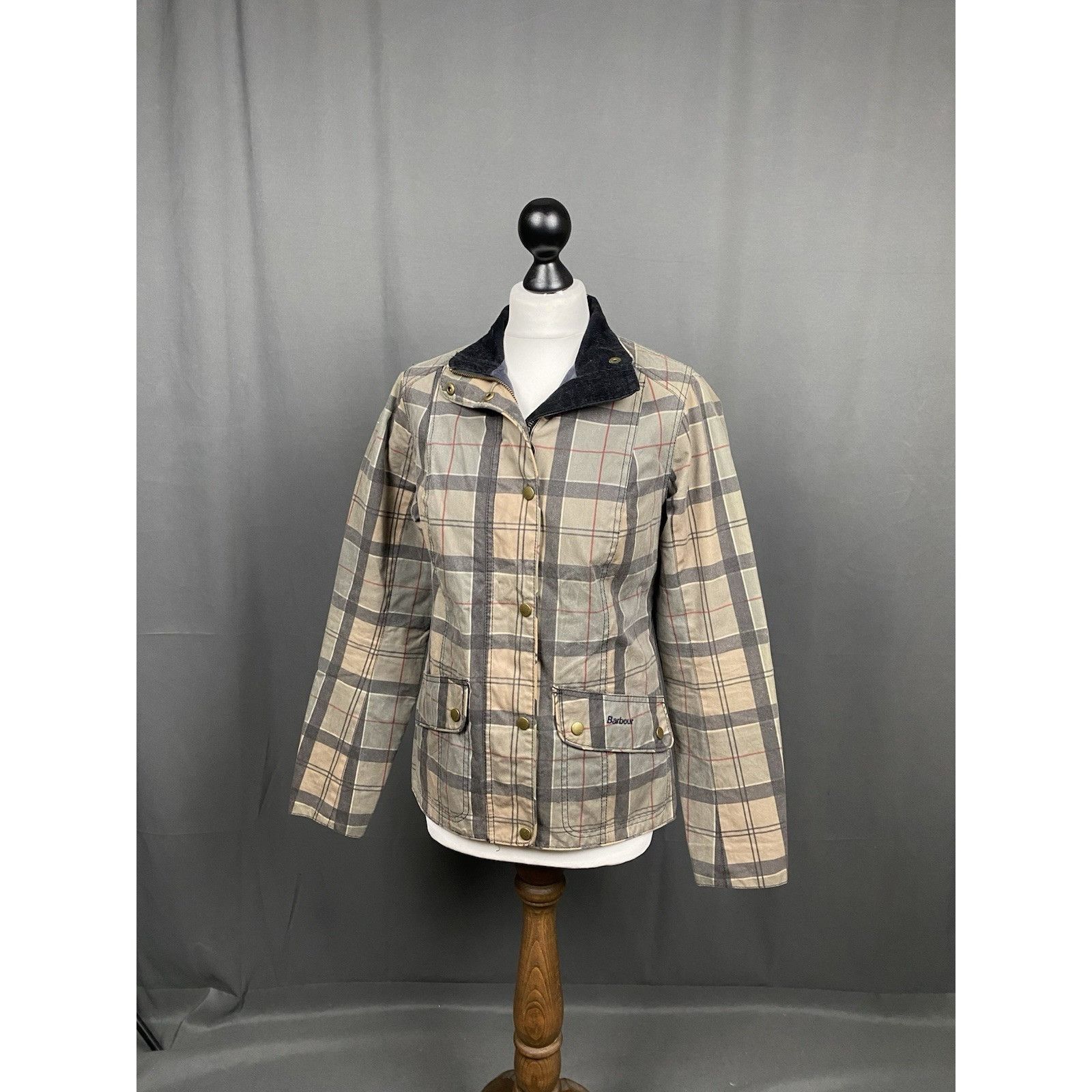 Barbour Barbour Tartan Check Women's Beige Waxed Jacket Size UK 10 U Size L / US 10 / IT 46 - 4 Thumbnail