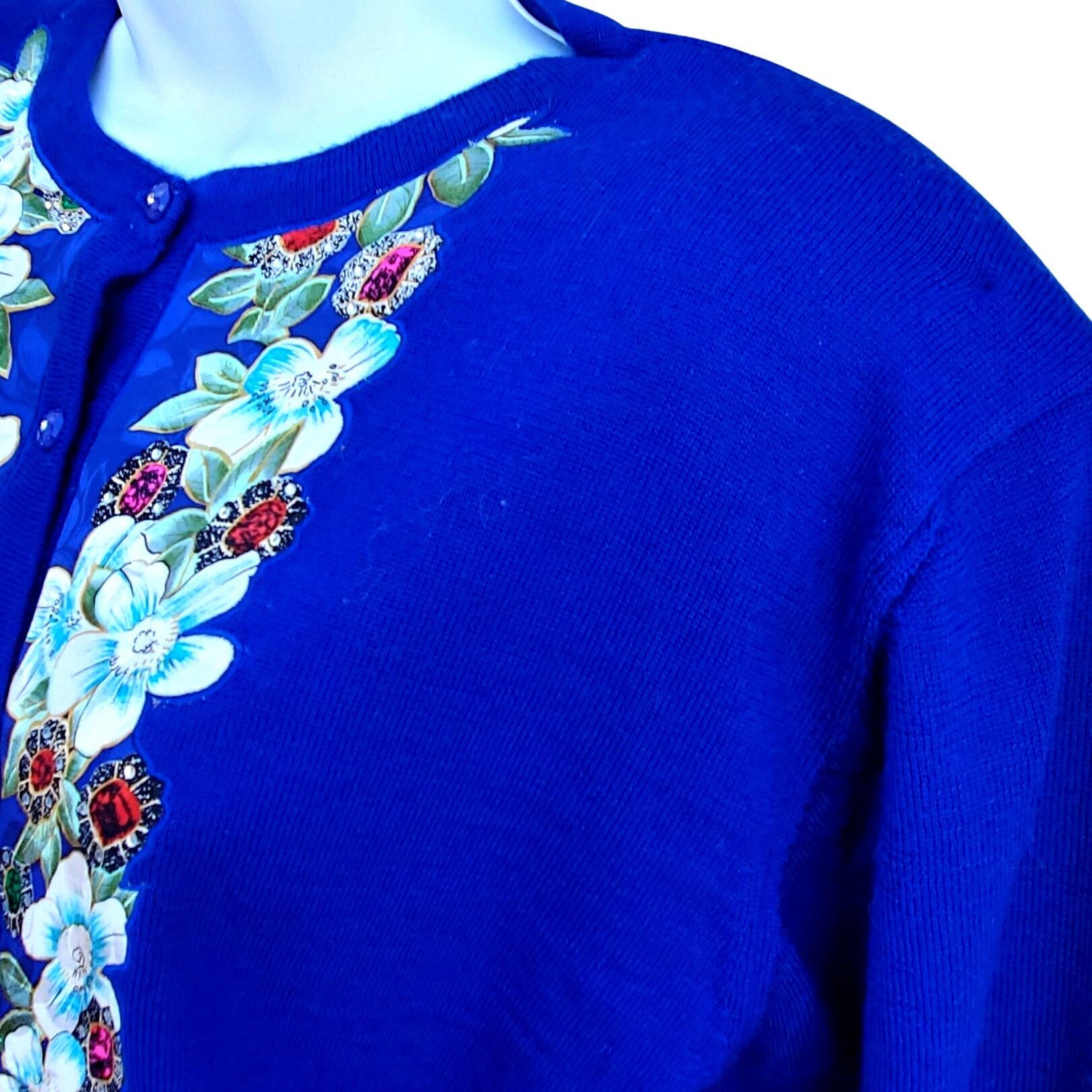 Vintage Diane Freis 80s Blue Purple Cardigan with Rhinestones L XL Size XL / US 12-14 / IT 48-50 - 8 Thumbnail
