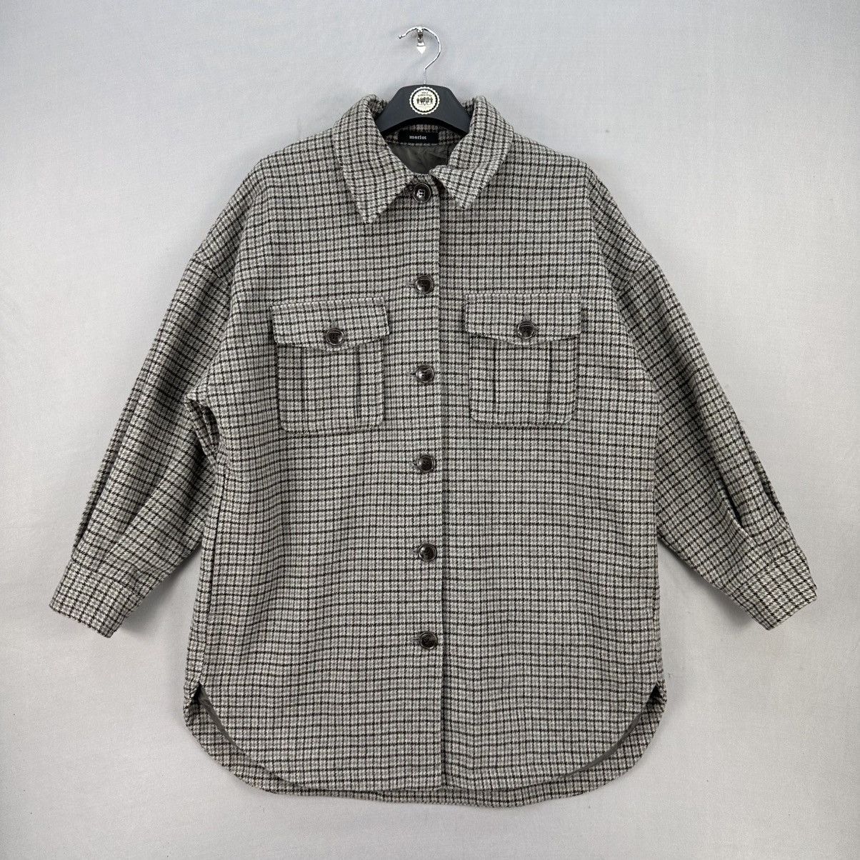 Japanese Brand Vintage Wool Houndstooth Flannel Jacket Women by Merlot Size S / US 4 / IT 40 - 1 Thumbnail
