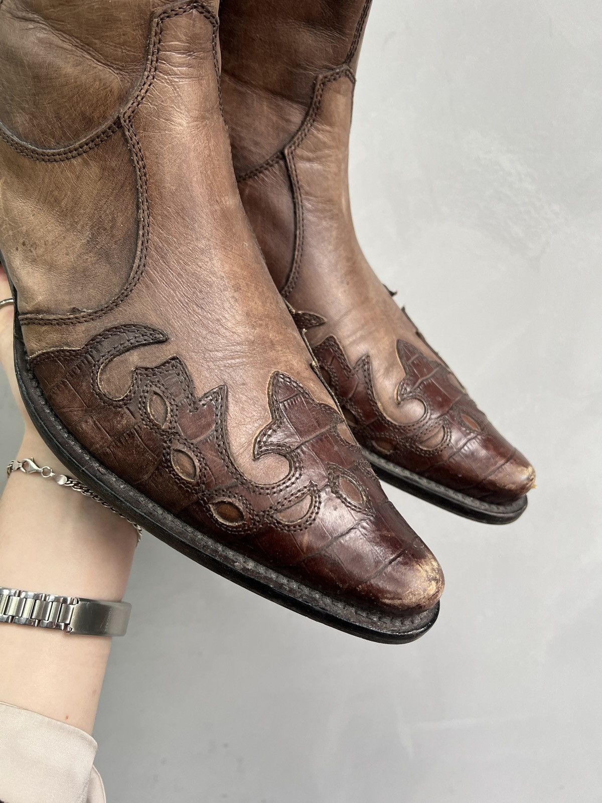 Hedi Slimane Hedi Slimane style leather western boots y2k style biker Size US 9 / EU 42 - 5 Thumbnail