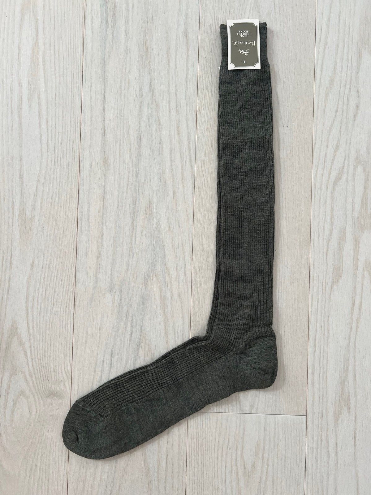 Pantherella Long Fine Wool Blend Rib Socks Khaki Mix