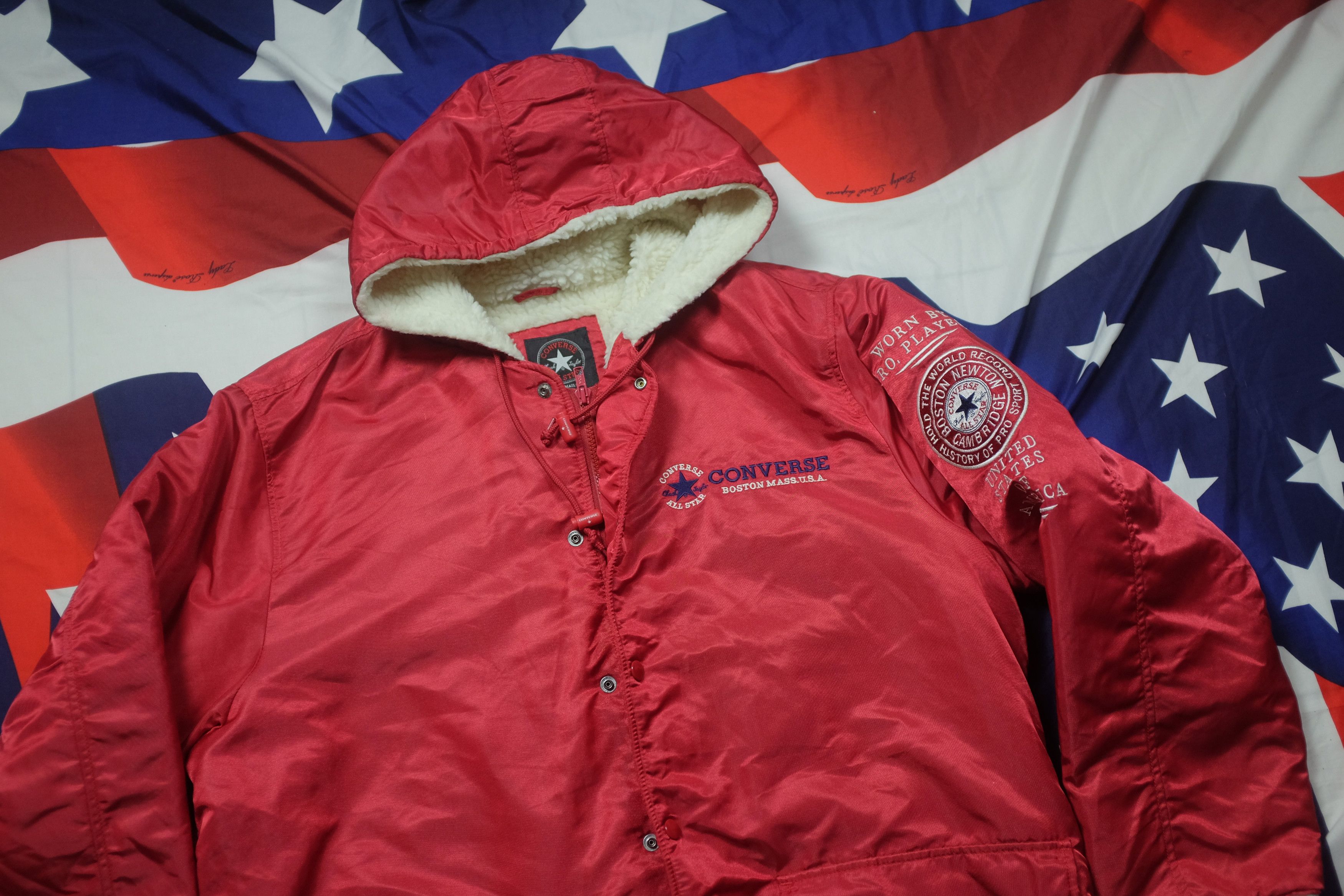 Converse Converse Bombers Sherpa Lining Hoodie Big Logo Jacket Red Size US L / EU 52-54 / 3 - 2 Thumbnail