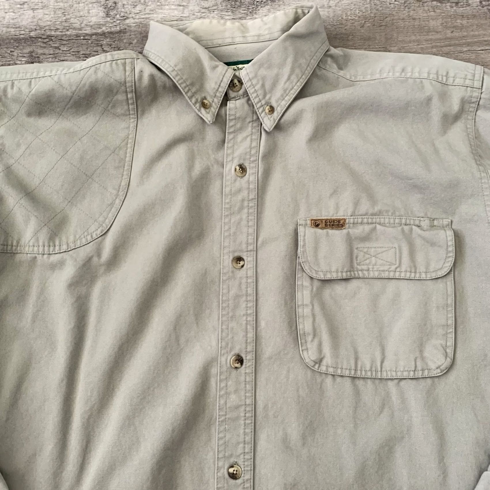 Olive Guide Series Shooting Shirt Mens Large Olive Canvas Quilted Shoulder Back Vents Size US L / EU 52-54 / 3 - 7 Thumbnail