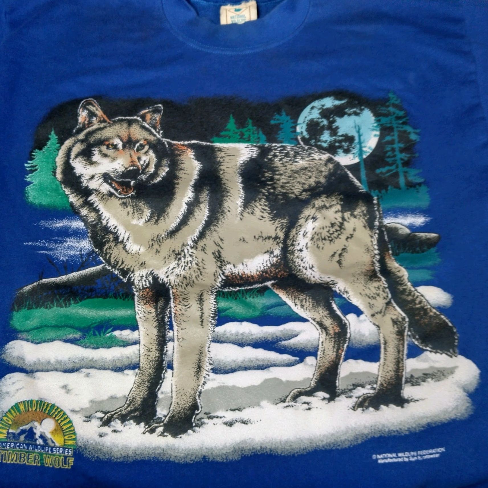 Vintage VINTAGE National Wildlife Federation Sweatshirt Timber Wolf Crew Neck L Men Blue Cotton Blend Knit Pullover Graphic USA Made Size US L / EU 52-54 / 3 - 3 Thumbnail