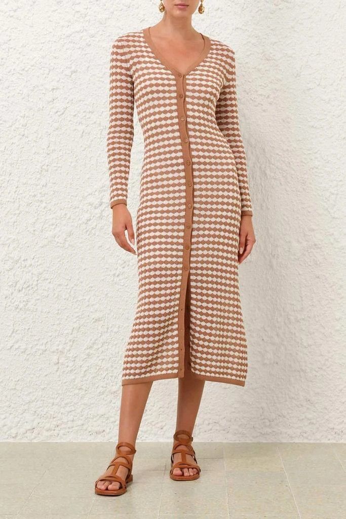 Zimmermann oc11z0126 Everly Scallop Knit Midi Dress in Tan/cream Size S / US 4 / IT 40 - 2 Thumbnail
