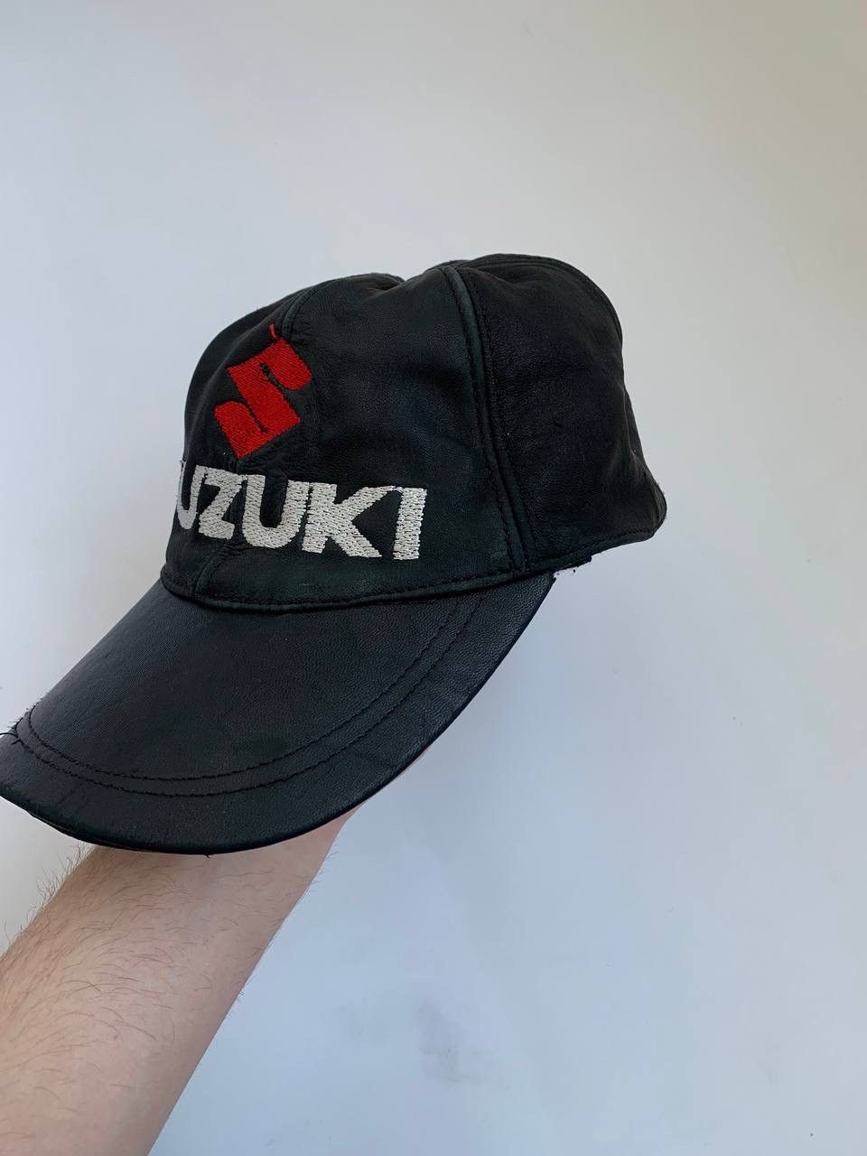 Vintage Suzuki Leather Cap Hat Vintage 1990s Black Size ONE SIZE - 4 Thumbnail