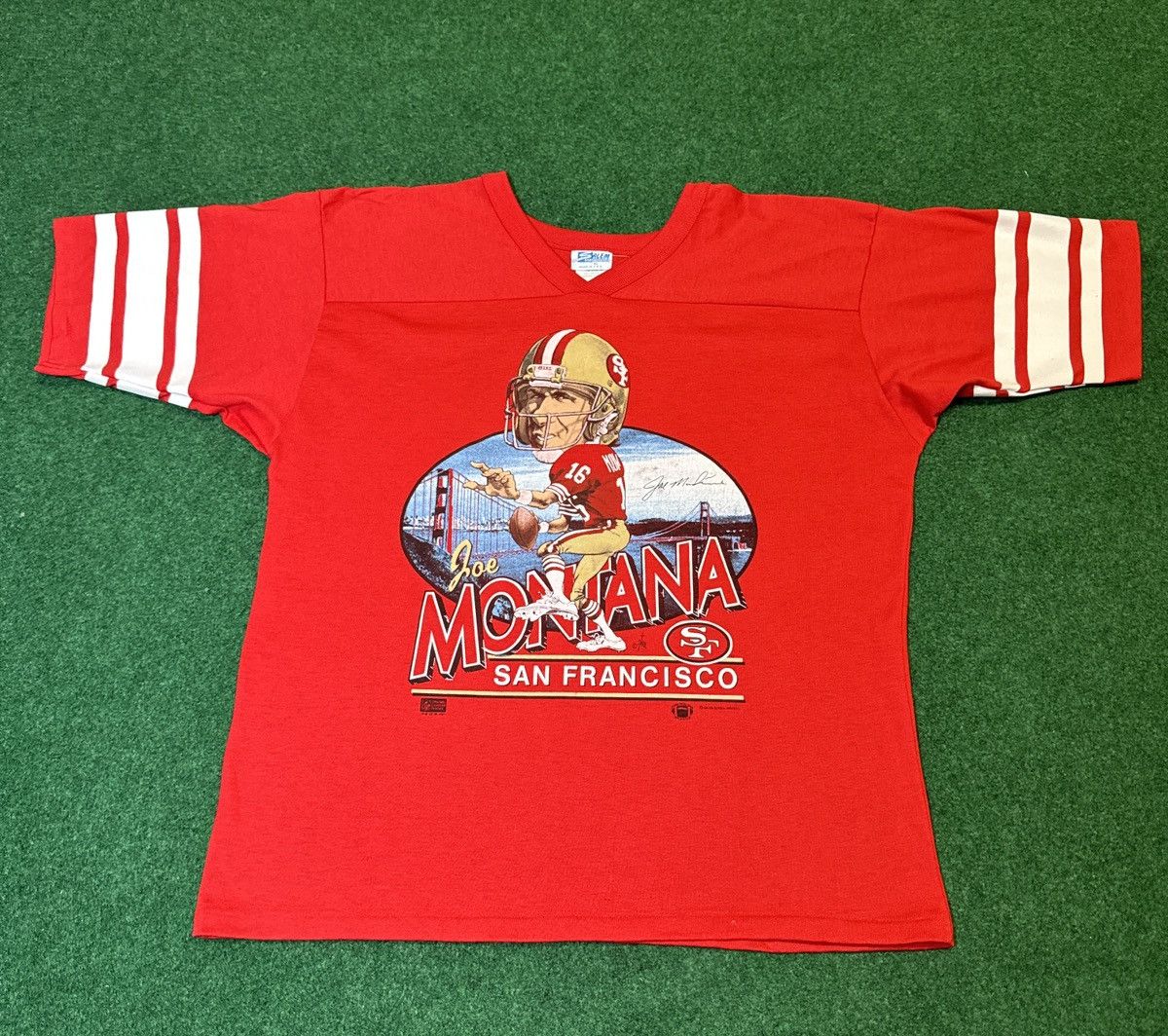 Salem Sportswear × Vintage Vintage 80s RARE Joe Montana Caricature 49ers Jersey Shirt Size US XL / EU 56 / 4 - 1 Thumbnail