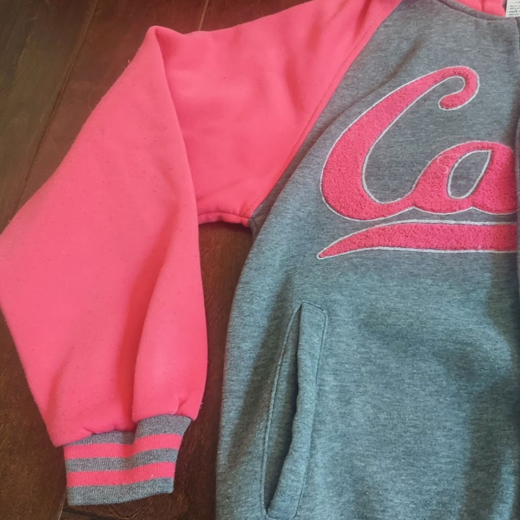 Vintage VINTAGE MJ Collection Women's Varsity Jacket Hoodie Long Zip 14 Pink Gray 90s School Size XL / US 12-14 / IT 48-50 - 4 Thumbnail
