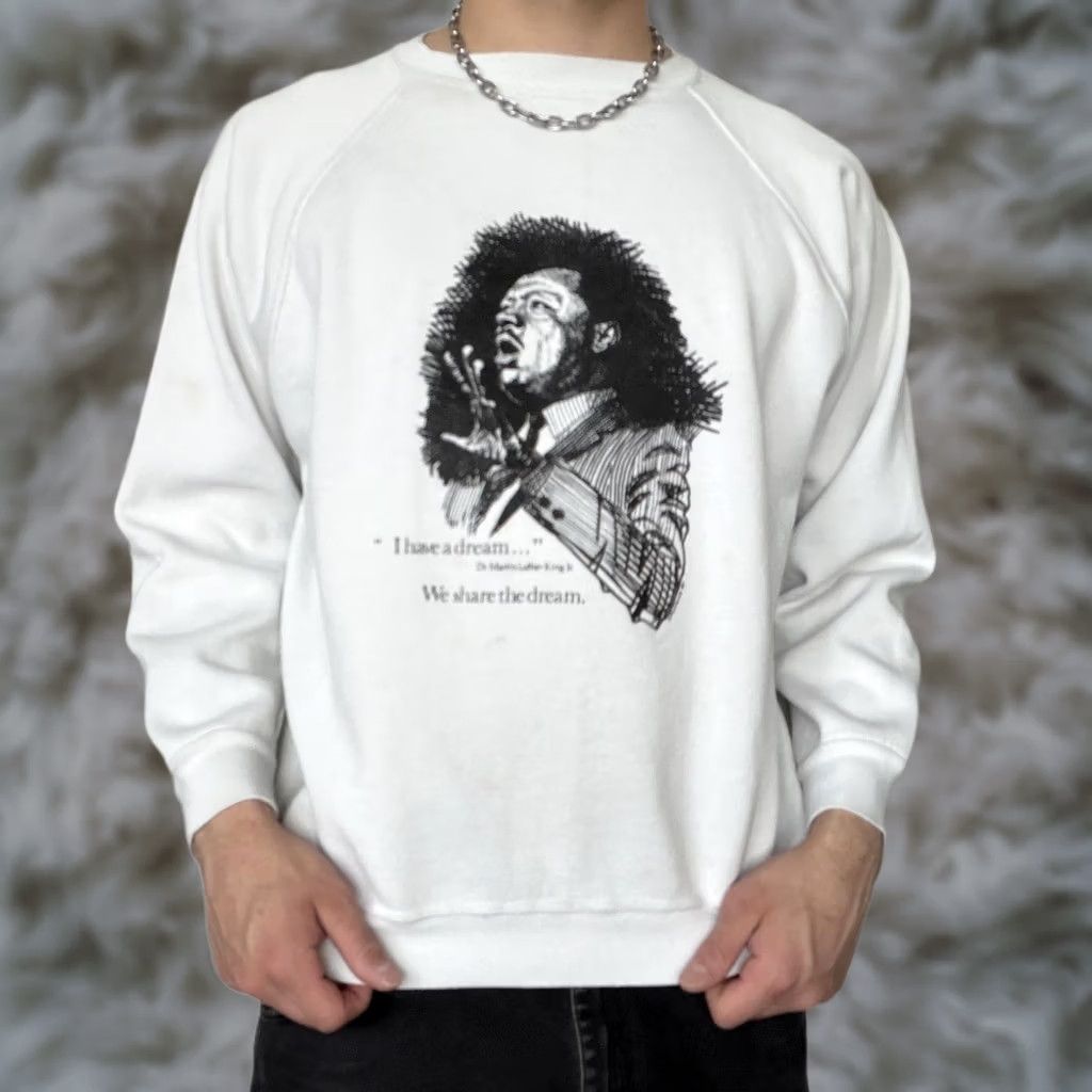 Vintage VINTAGE MLK Sweatshirt Crewneck I Have A Dream Mens XL White Fleece USA Graphic Size US XL / EU 56 / 4 - 1 Thumbnail
